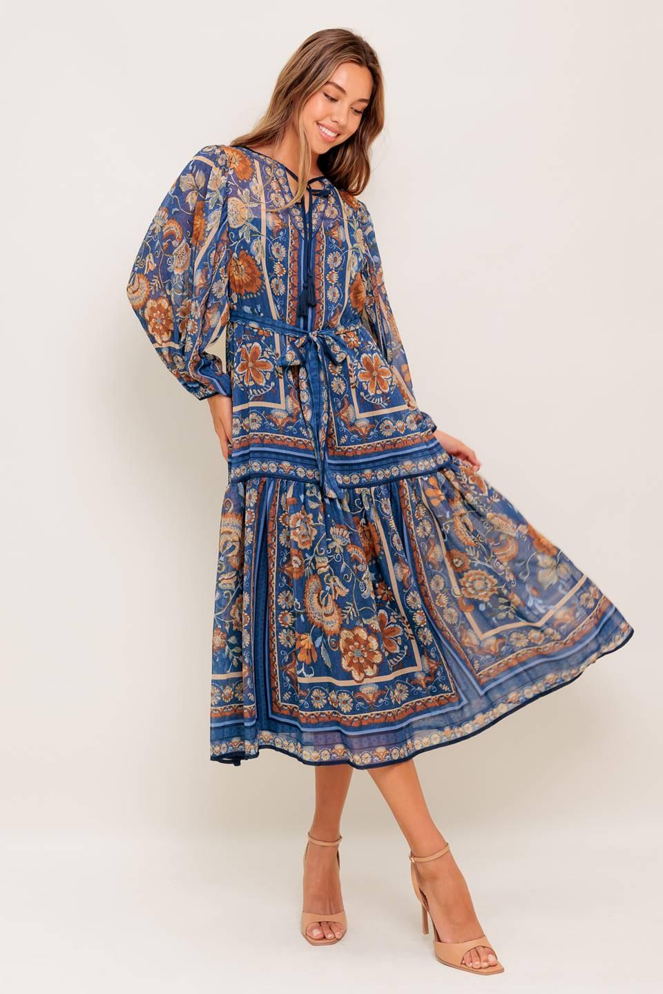 BOHEMIAN TAPESTRY WOVEN MIDI DRESS.