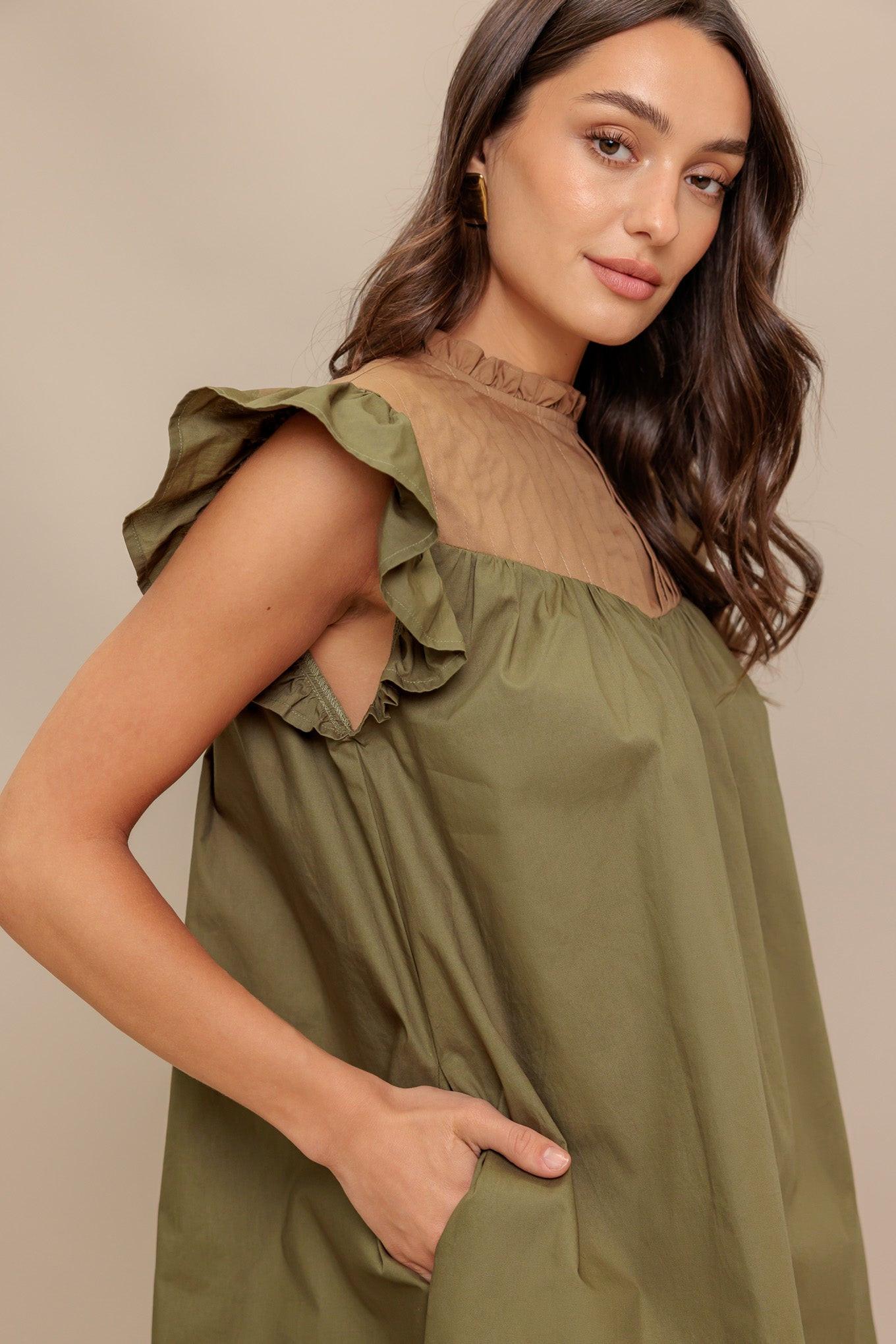 FOREST WHISPER WOVEN MINI DRESS.