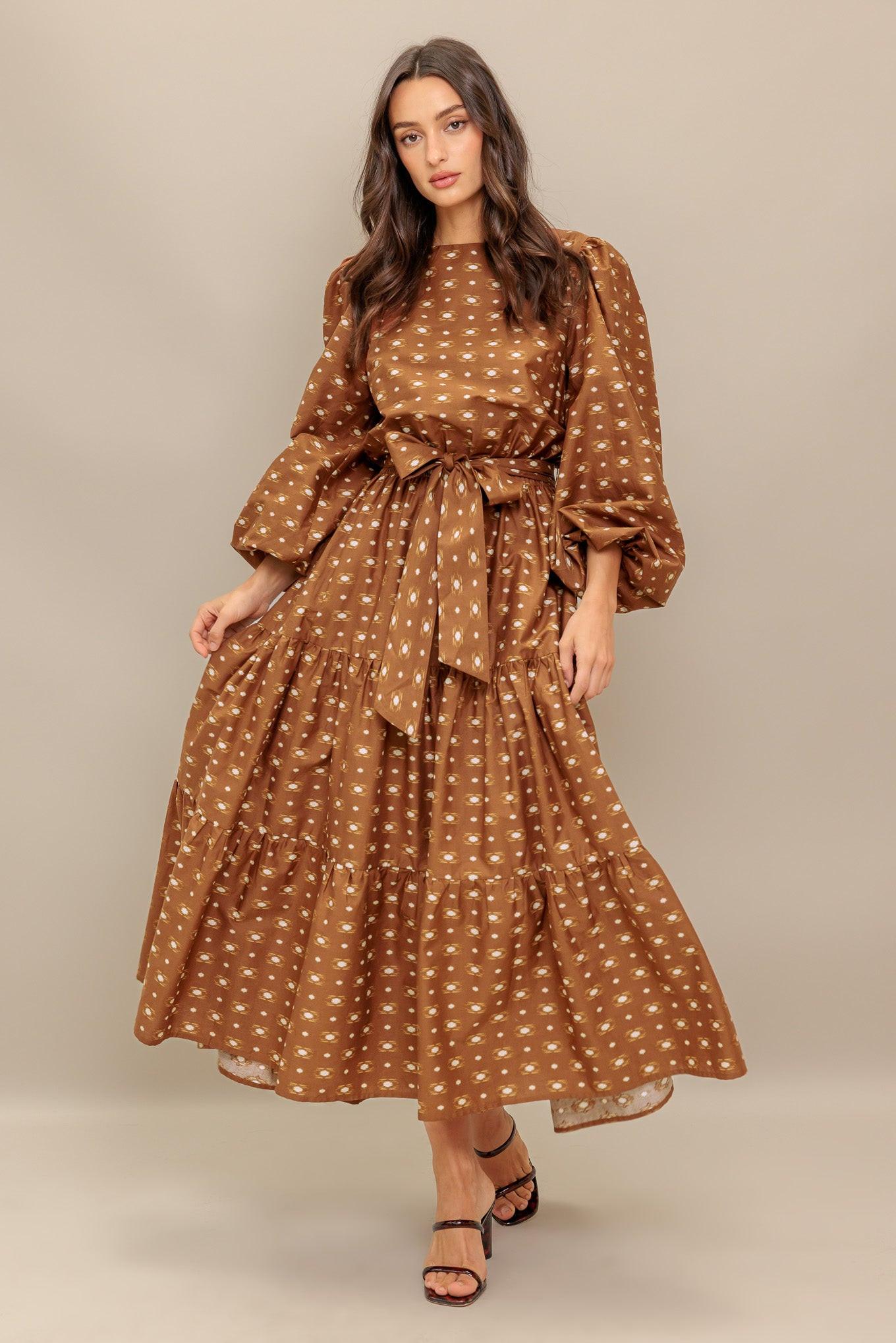 CINNAMON WALTZ WOVEN MIDI DRESS.