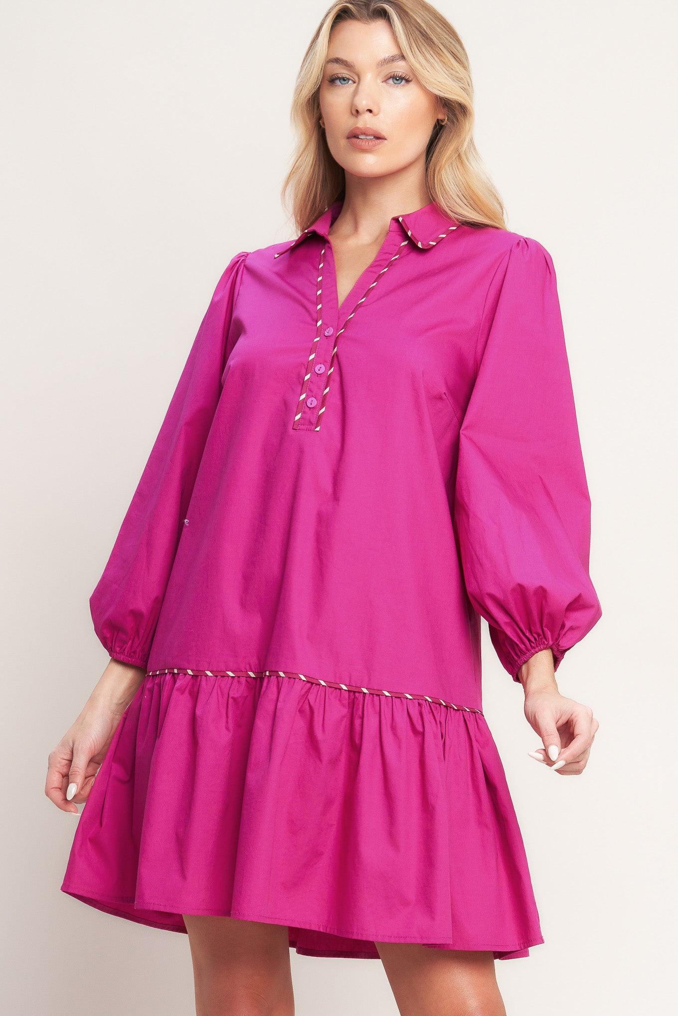 A solid woven mini dress featuring collar, V neck with button down, long sleeve and ruffled hem
Details:
Self: 100% Cotton
Size & Fit
-Model is 5`8" And Wearing Size Small
-Measurements Taken From Size Small
-Approx. Length: 36"