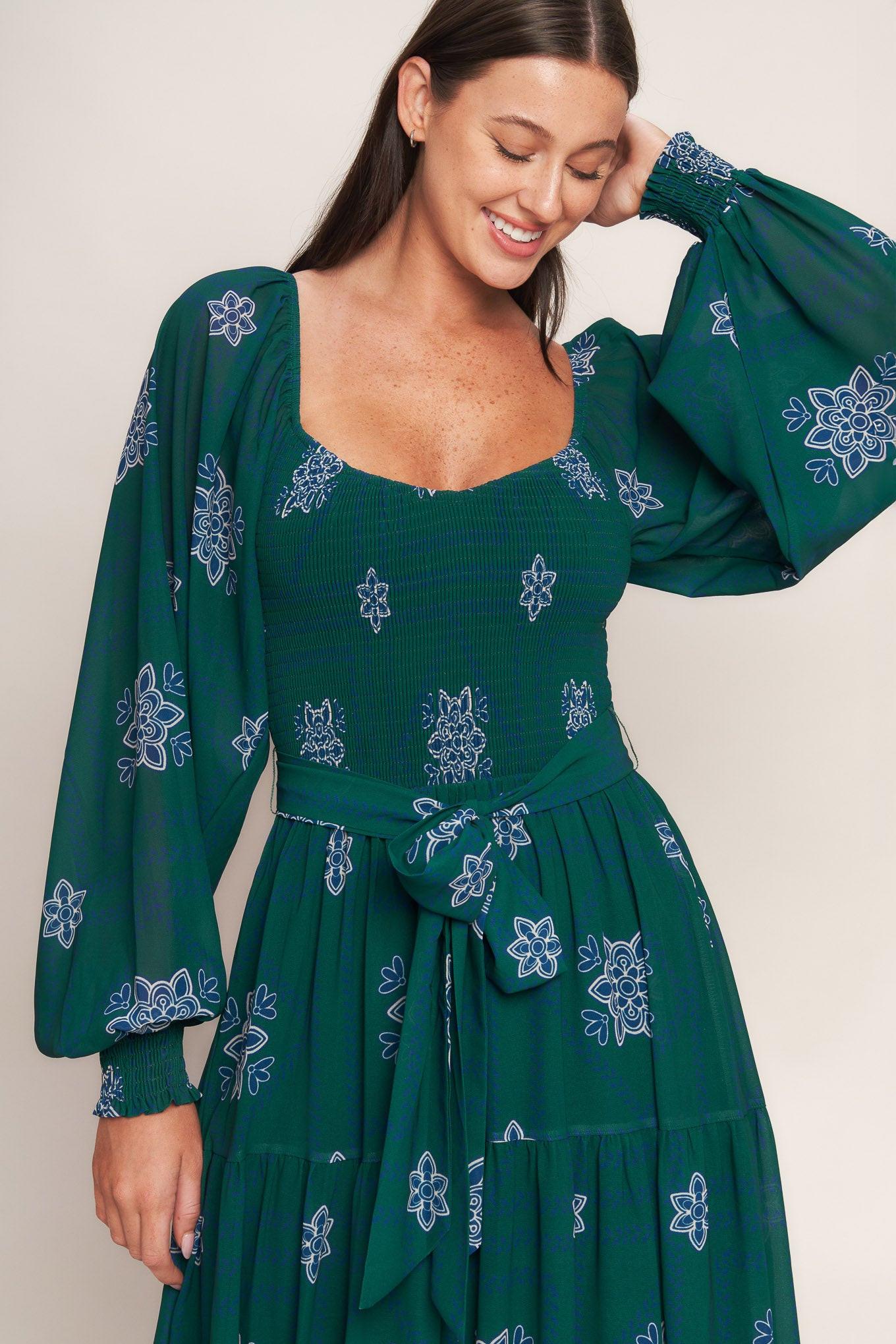 AZURE BOTANIQUE WOVEN MAXI DRESS.