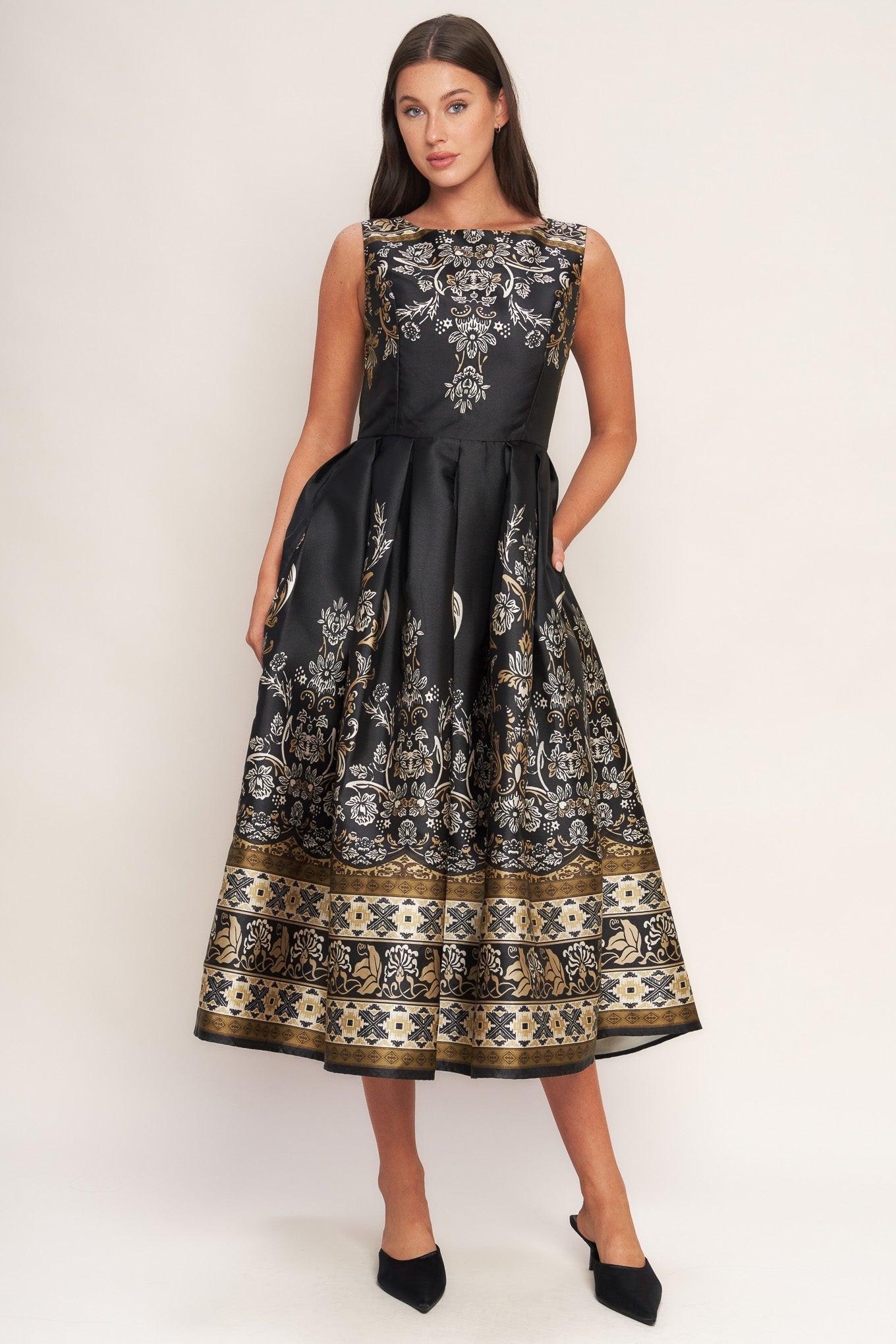 BAROQUE SPELL WOVEN MIDI DRESS.
