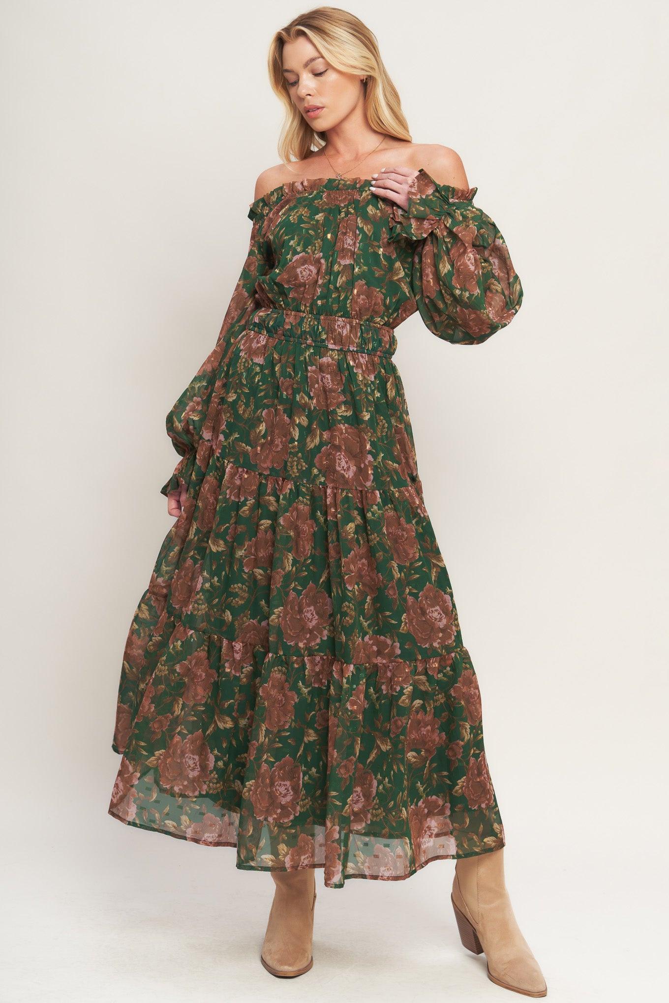 TERRACOTTA TRAIL WOVEN MIDI DRESS.