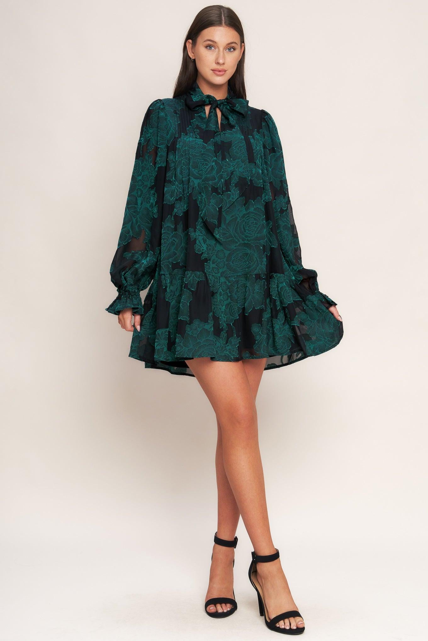POISON PETAL WOVEN MINI DRESS.
