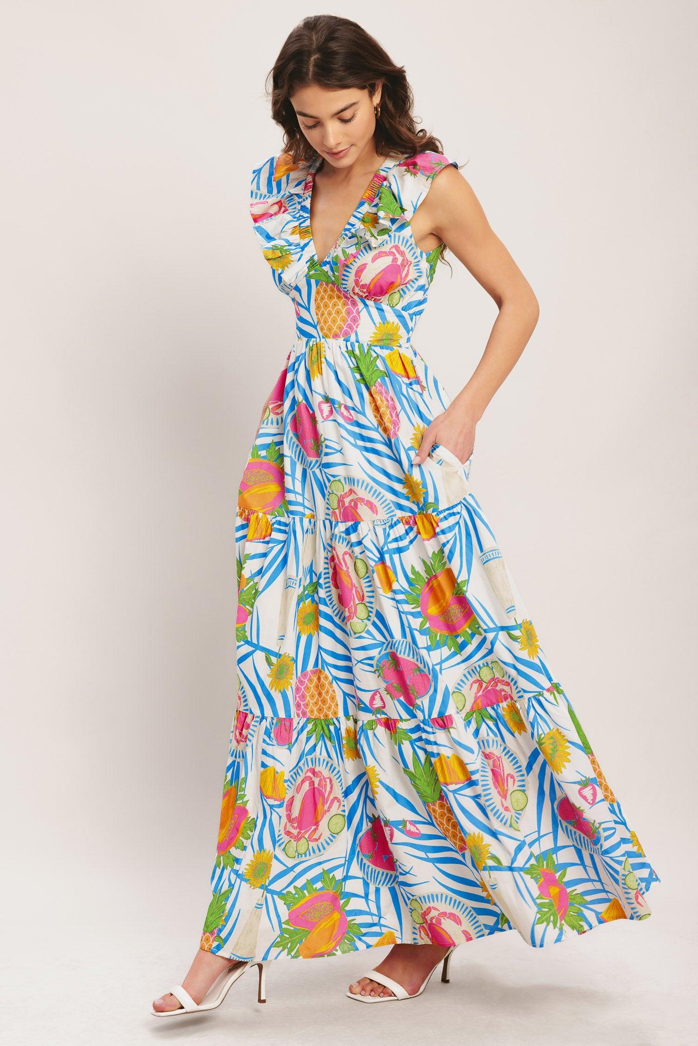 PINEAPPLE PARADISE WOVEN MAXI DRESS l FLYING TOMATO – Flying Tomato