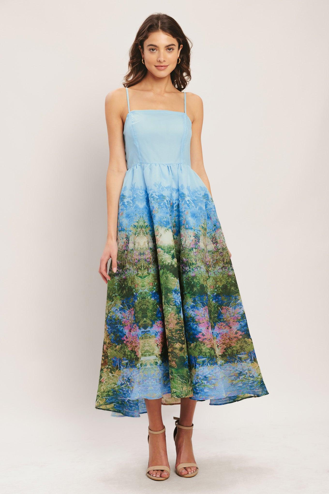 IMPRESSION GARDEN WOVEN MIDI DRESS.