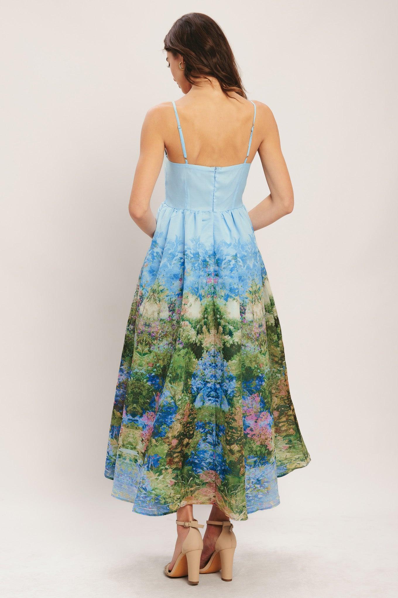 IMPRESSION GARDEN WOVEN MIDI DRESS.