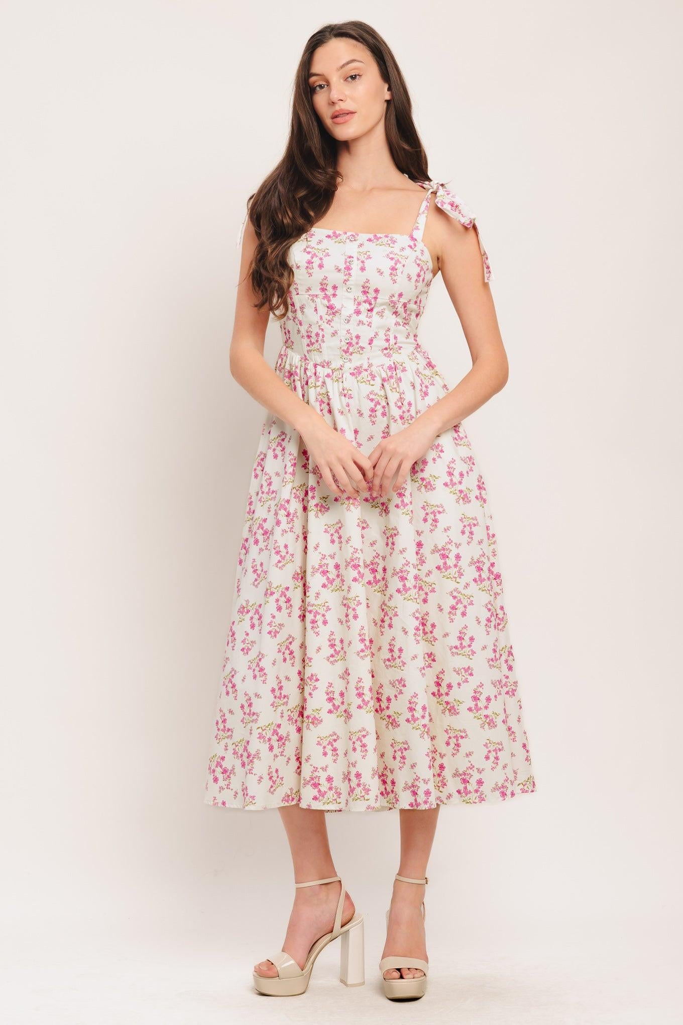 PETALS & PROMISES WOVEN MIDI DRESS - Flying Tomato - DRESSES - Flying Tomato
