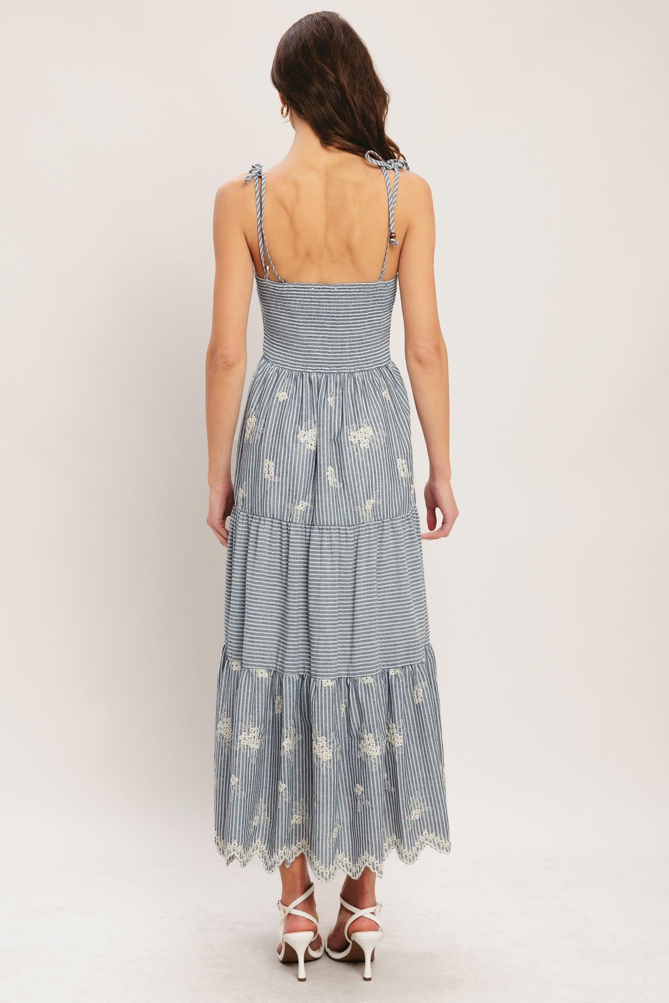 SALT AIR STRIPE WOVEN MIDI DRESS.
