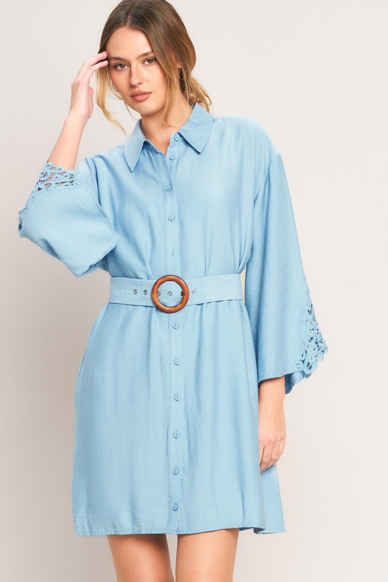 AZURE COAST WOVEN MINI DRESS.