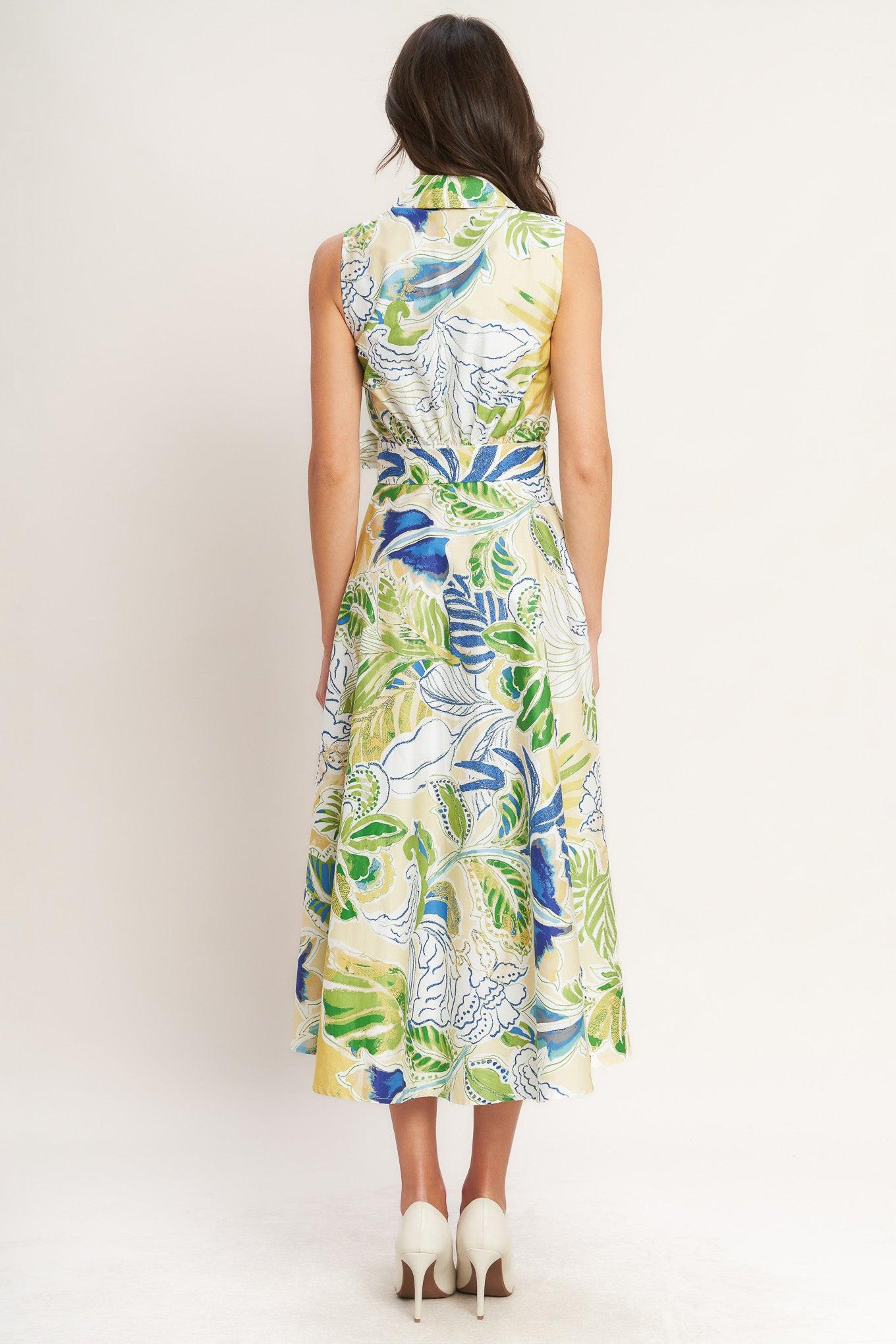 LAGOON FLOW WOVEN MIDI DRESS.