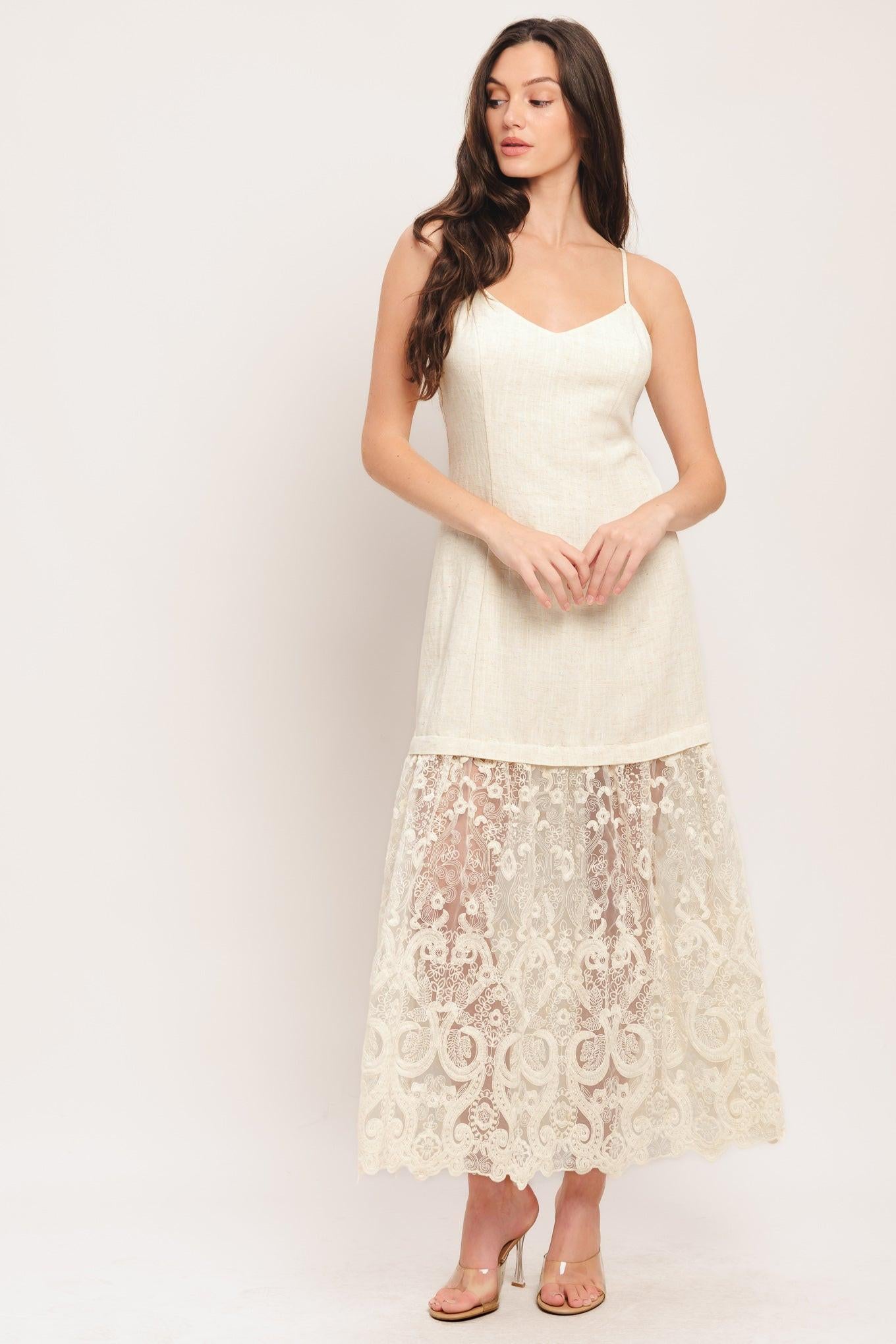 MILK PETAL WOVEN LACE MIDI DRESS.