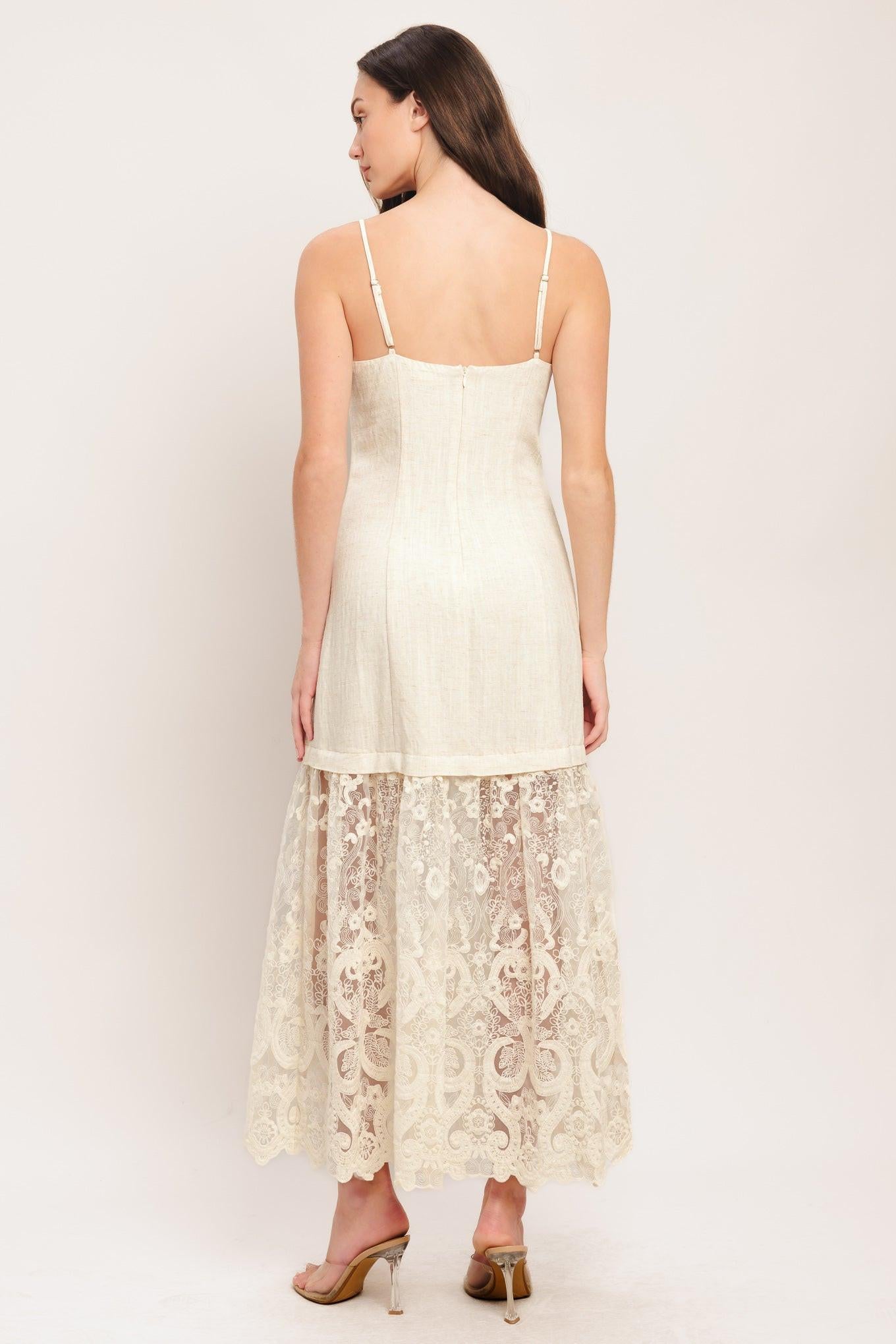 MILK PETAL WOVEN LACE MIDI DRESS.