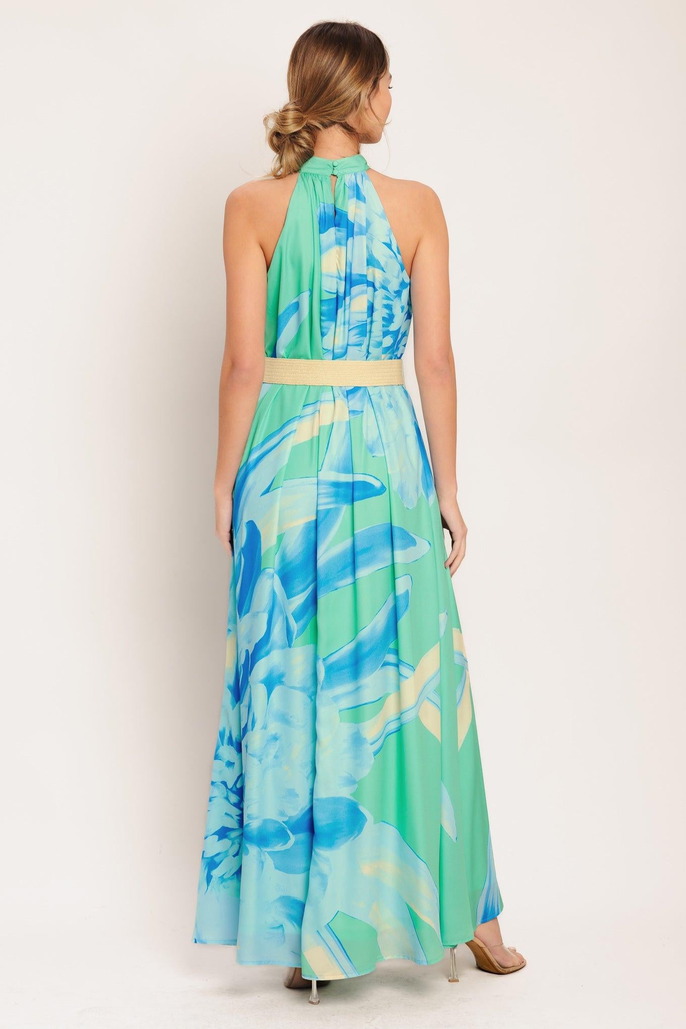 BLUE HORIZON WOVEN MAXI DRESS.