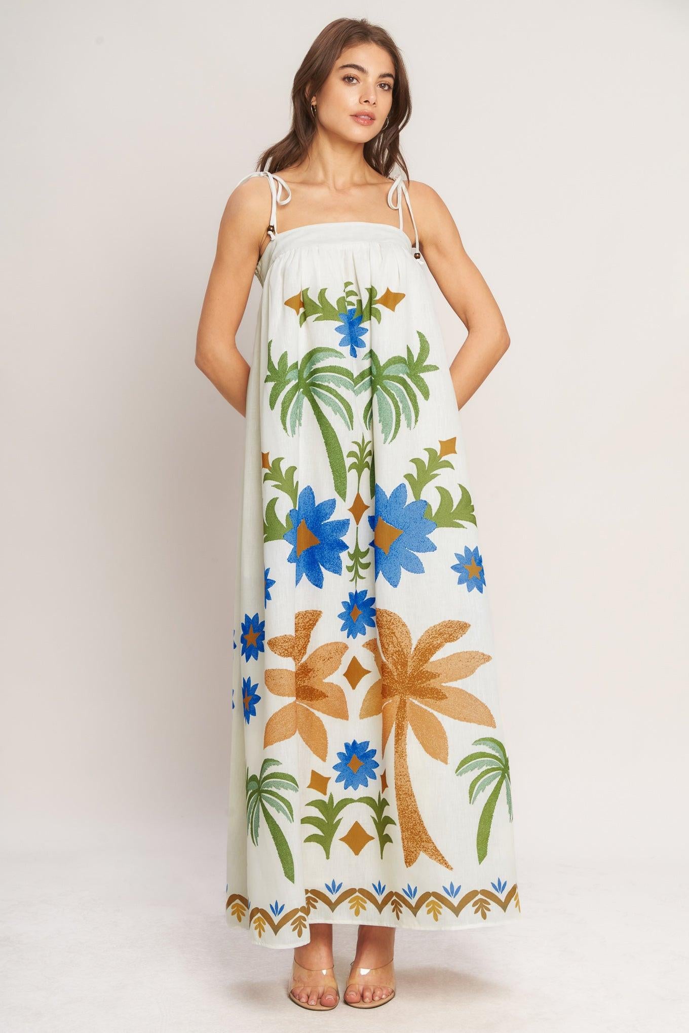 TROPIC ARTE FLOW WOVEN MAXI DRESS.