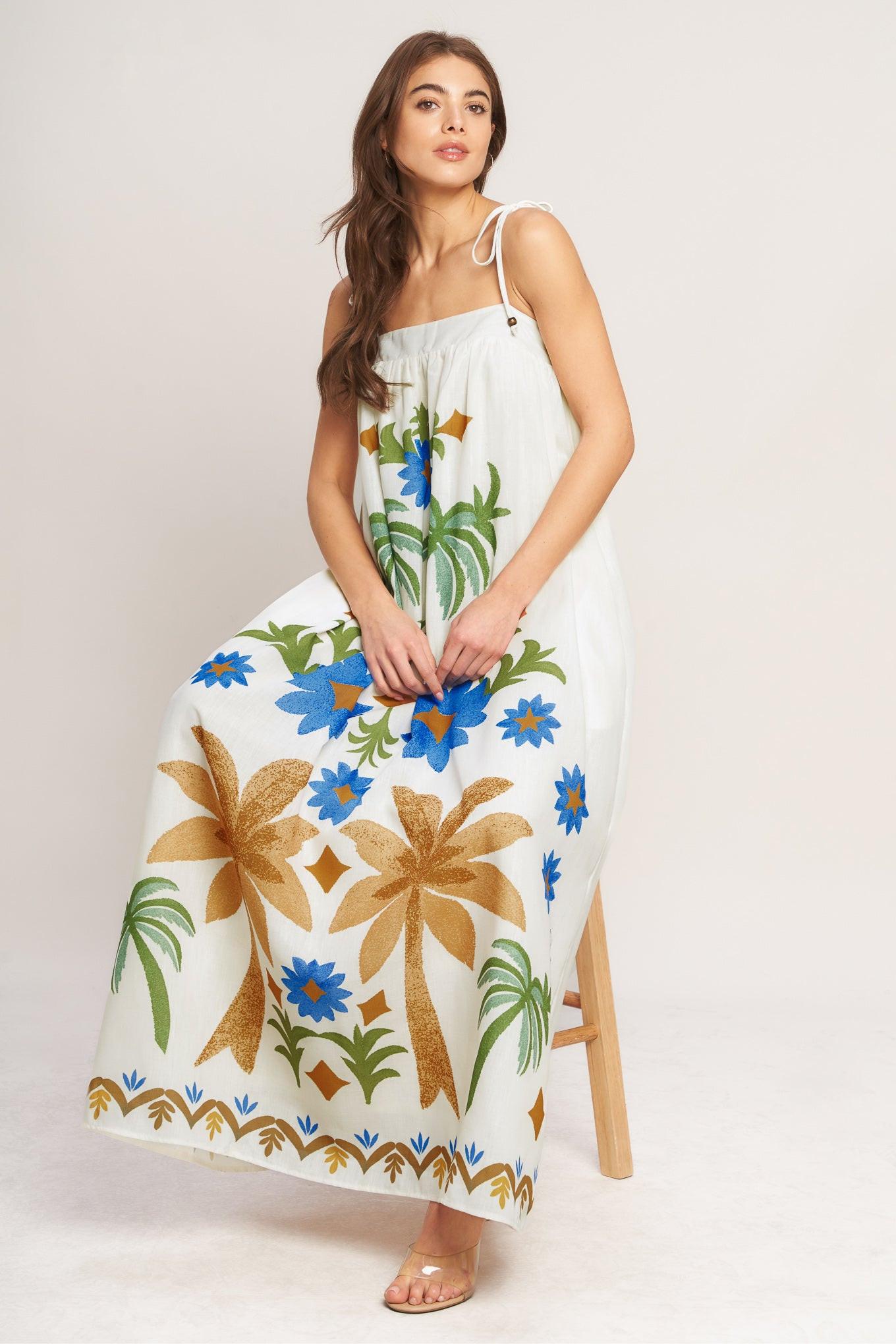 TROPIC ARTE FLOW WOVEN MAXI DRESS.