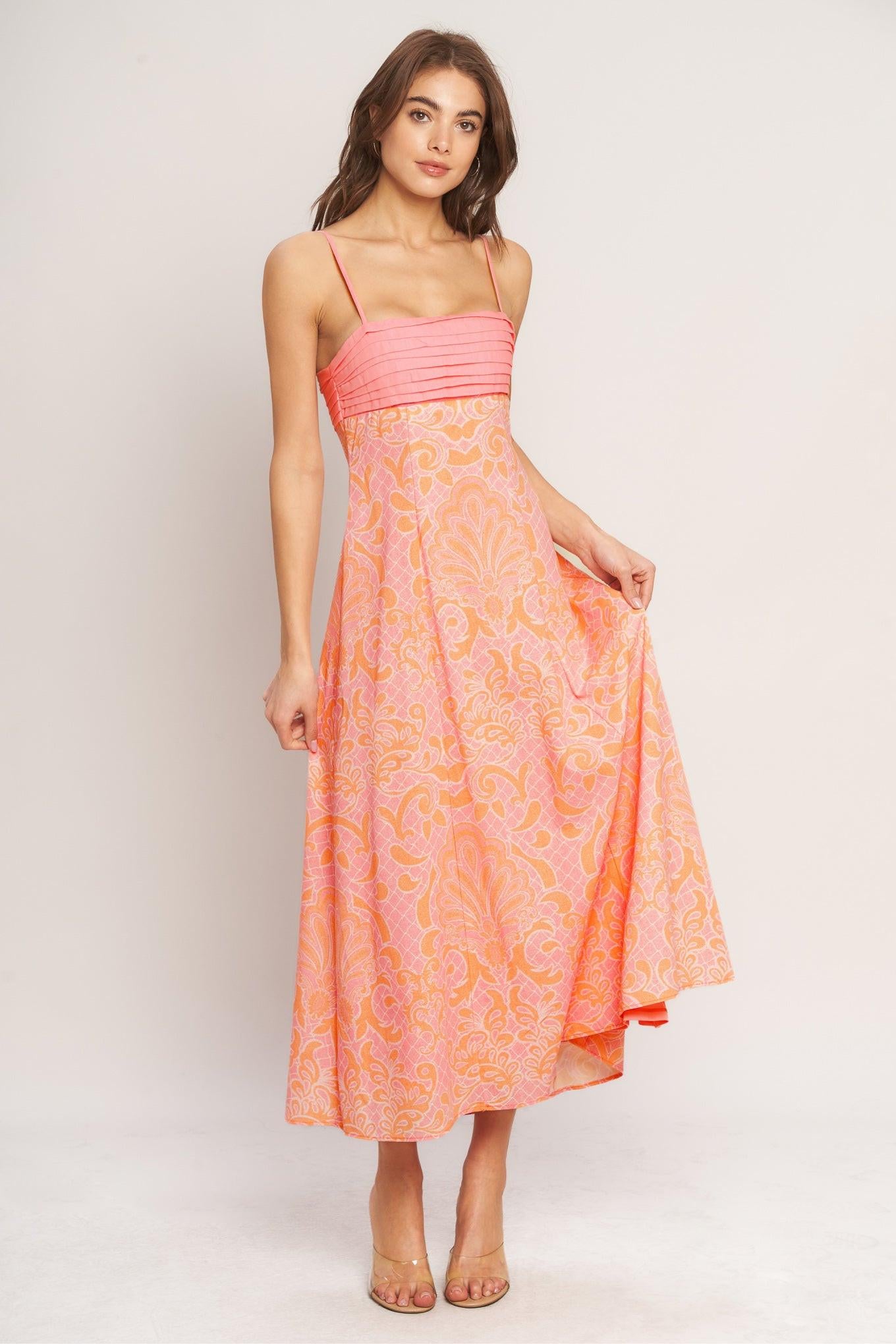 ISLAND SUNSET CHARM WOVEN MIDI DRESS.