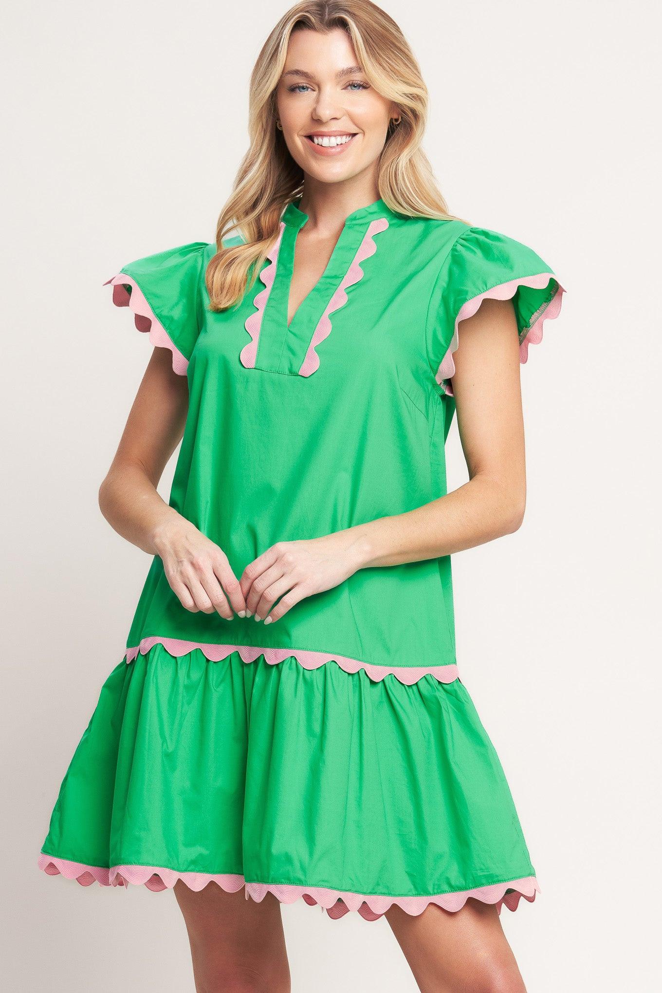 PRETTY IN GREEN WOVEN MINI DRESS.
