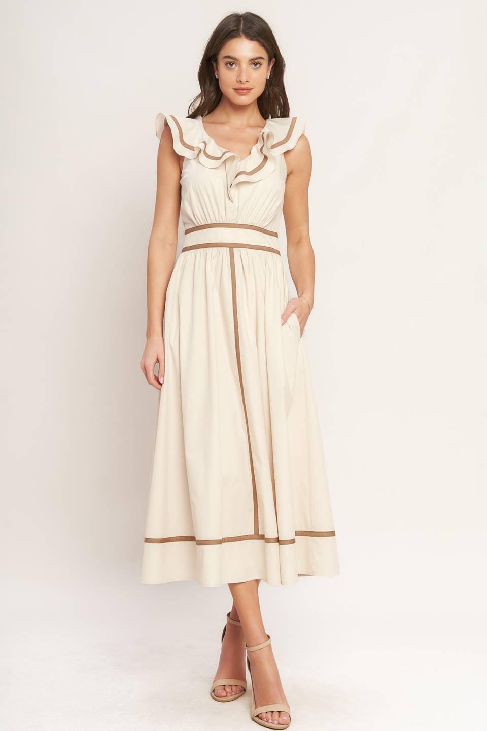 BREEZE CANVAS WOVEN MIDI DRESS.