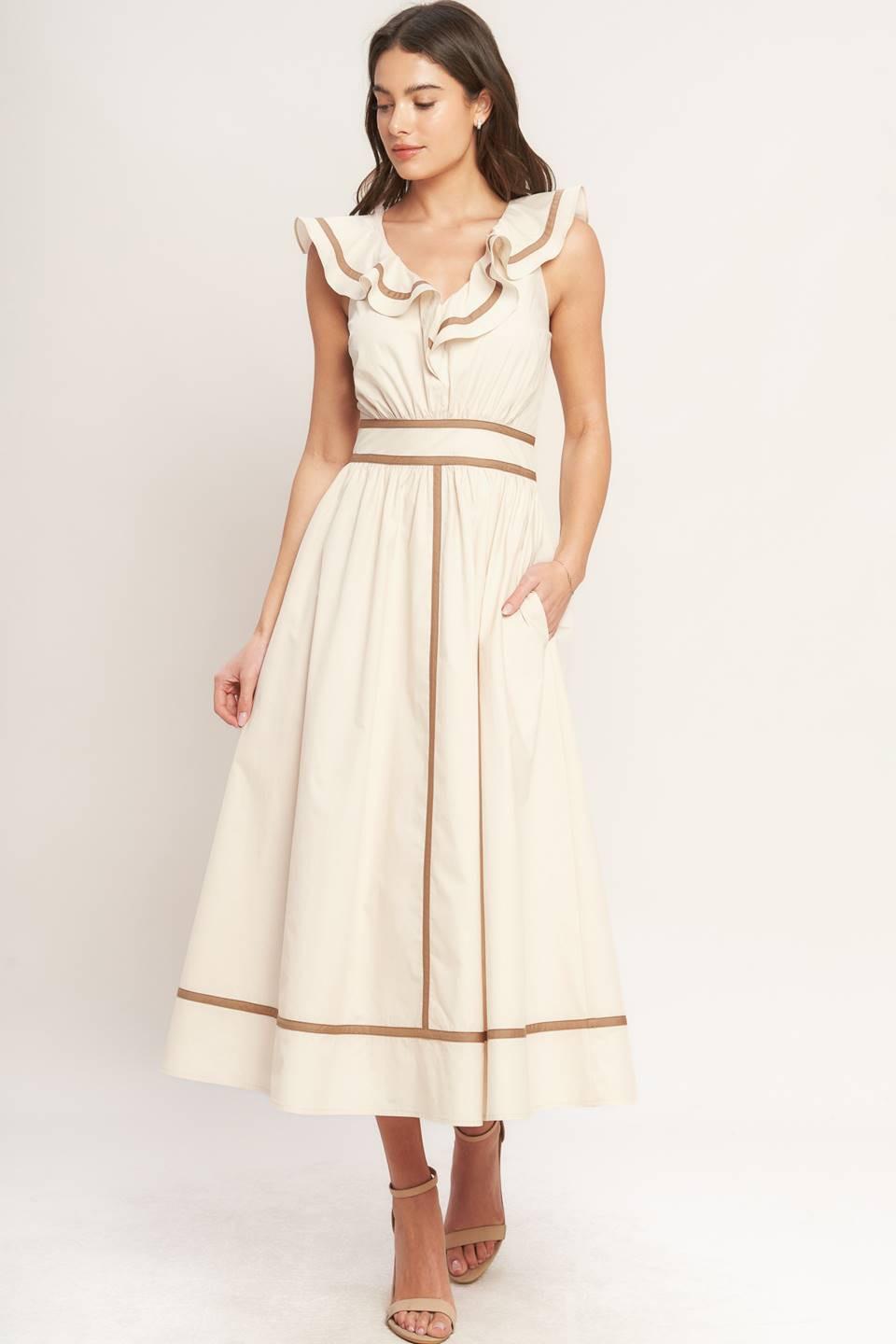 BREEZE CANVAS WOVEN MIDI DRESS.