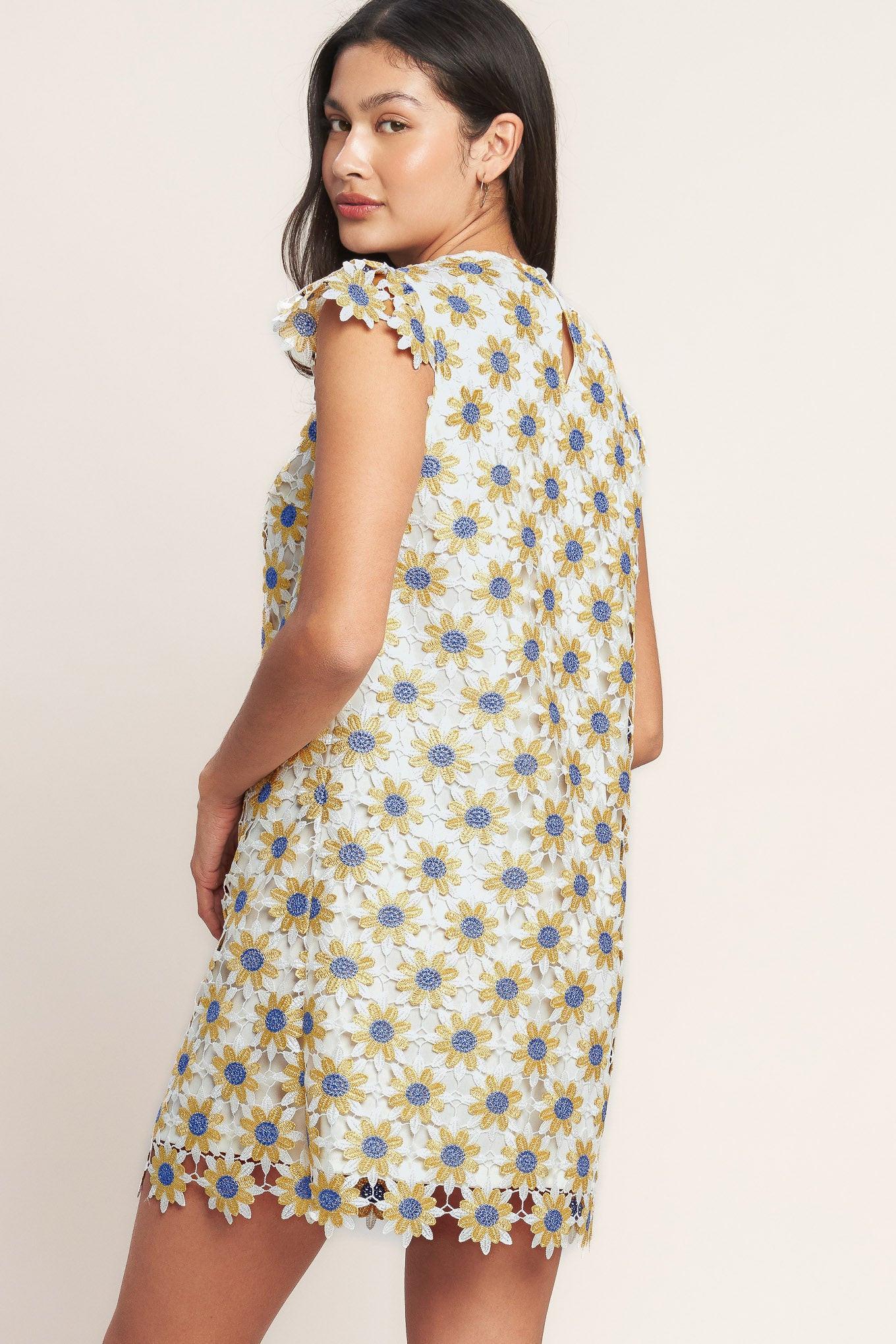 A woven lace mini shift dress featuring round neckline, short sleeve and back neck button closure
Details:
Self : 100% Polyester
Lining : 100% Polyester
Size & Fit
- Model is 5`8" And Wearing Size Small
- Measurements Taken From Size Small
- Approx. Length: 34" FLYING TOMATO