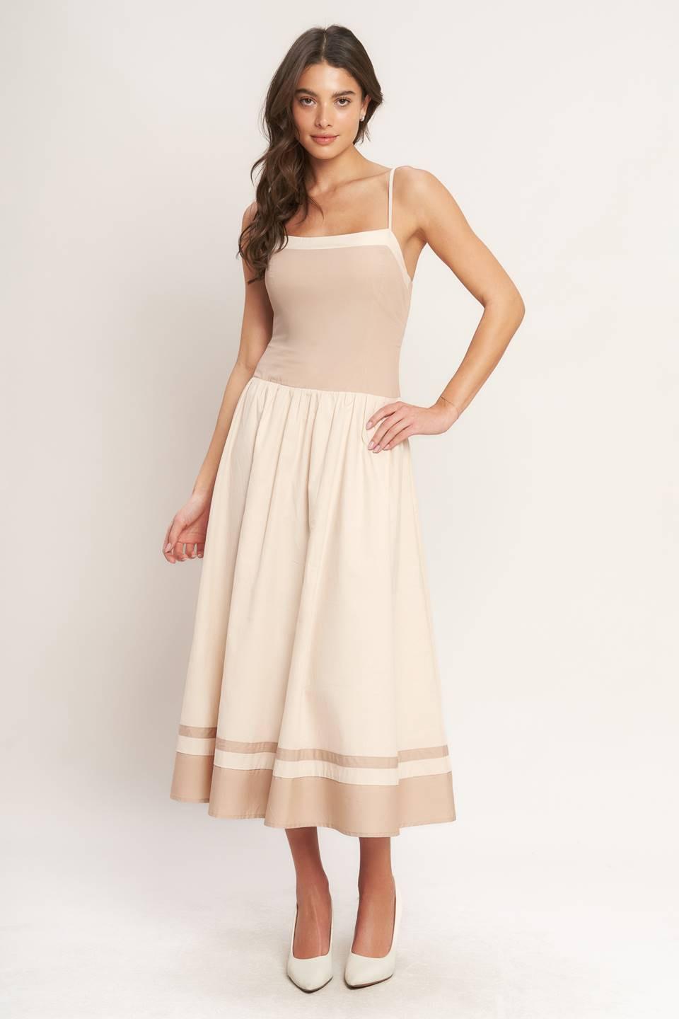 SPRING HARMONY COLOR BLOCKED MIDI DRESS.
