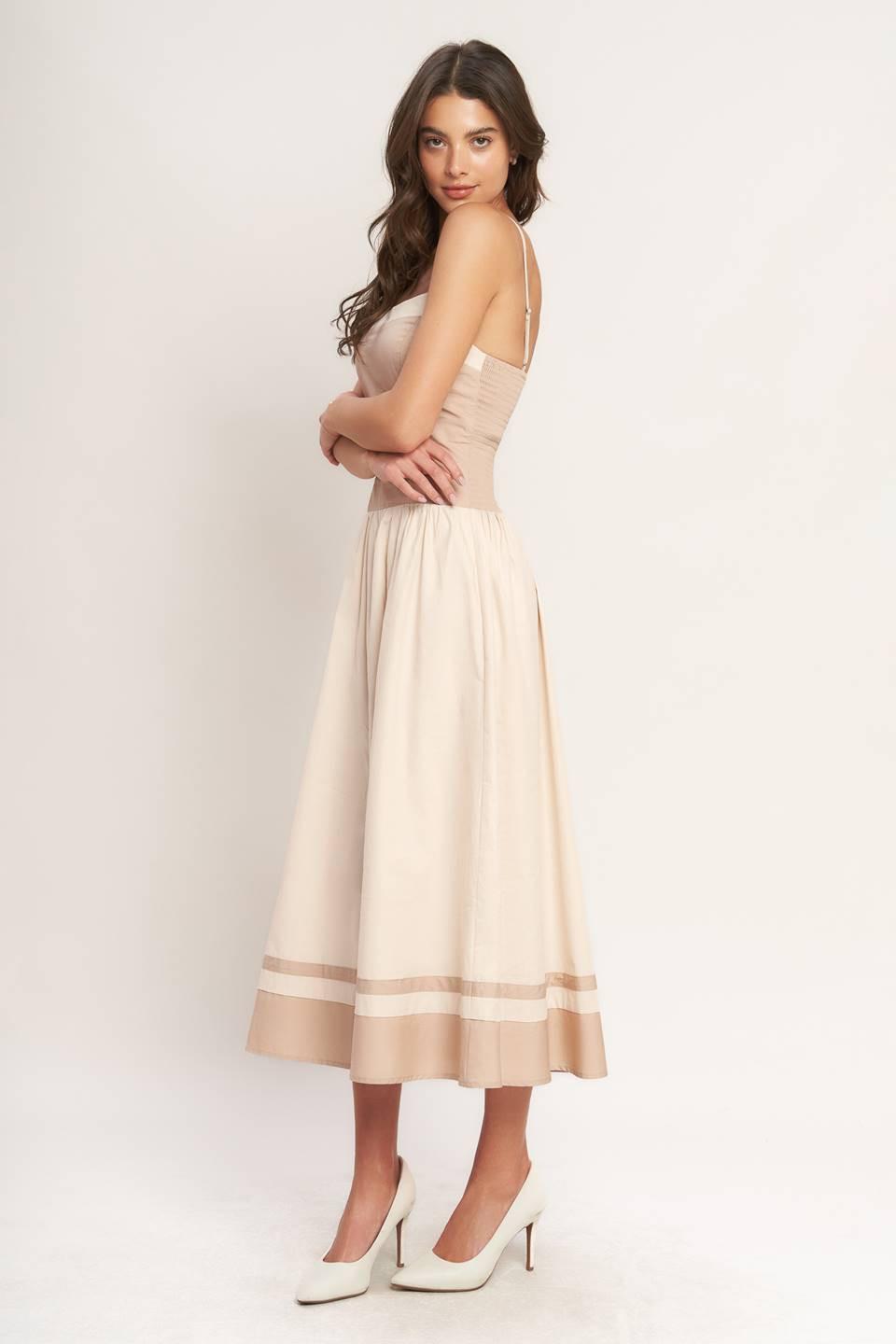 SPRING HARMONY COLOR BLOCKED MIDI DRESS.