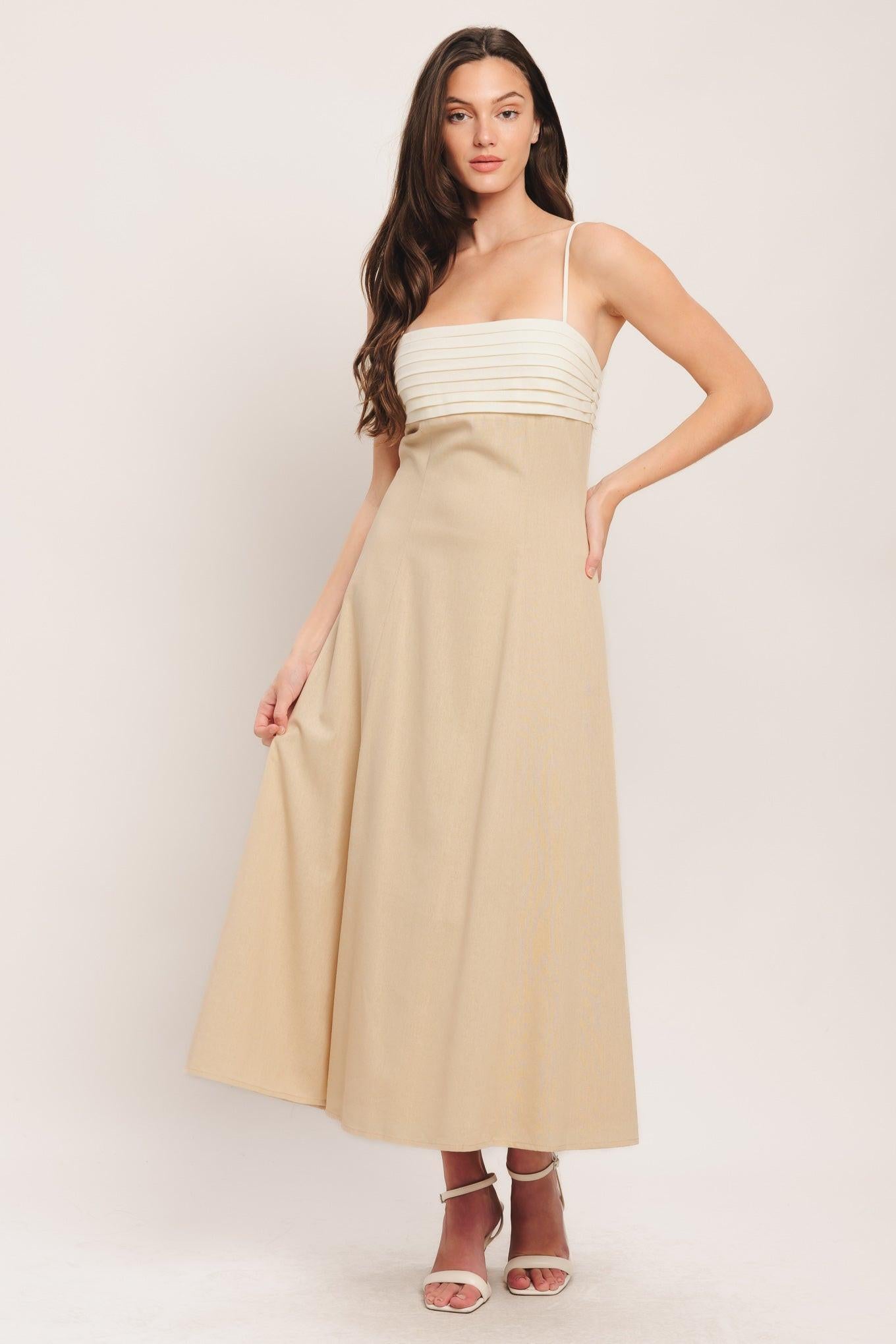QUIET LUXE MOMENT WOVEN MIDI DRESS.