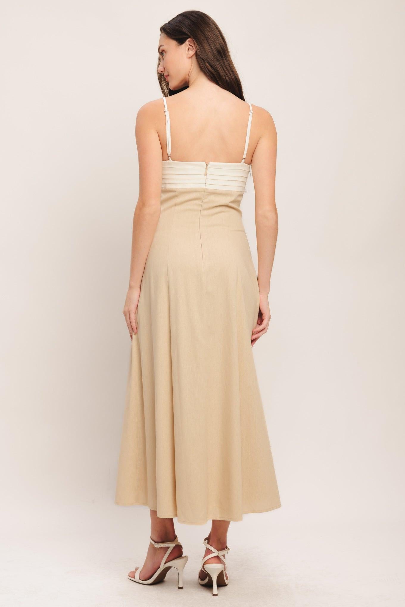 QUIET LUXE MOMENT WOVEN MIDI DRESS.