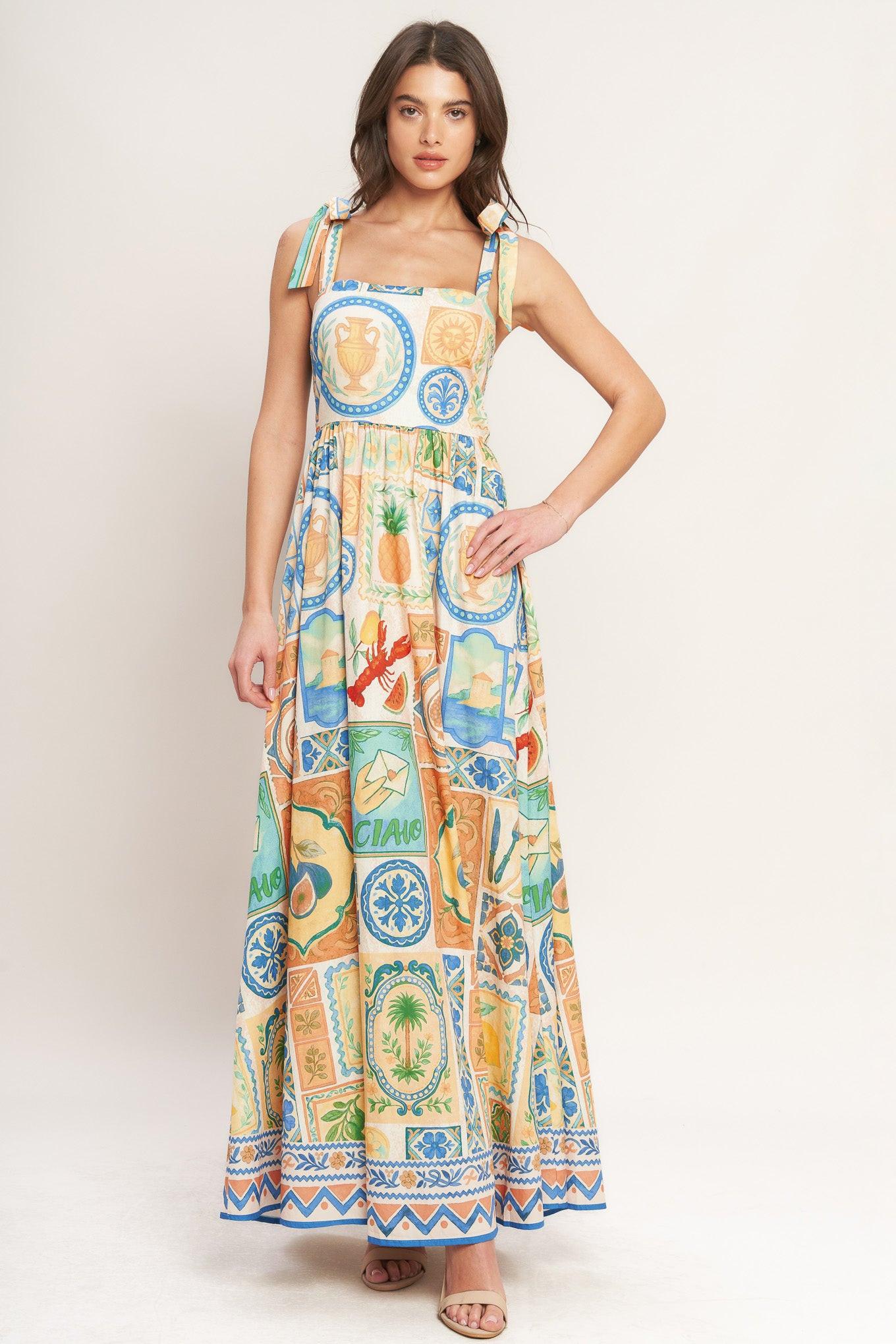 AMALFI POSTCARD WOVEN MAXI DRESS.