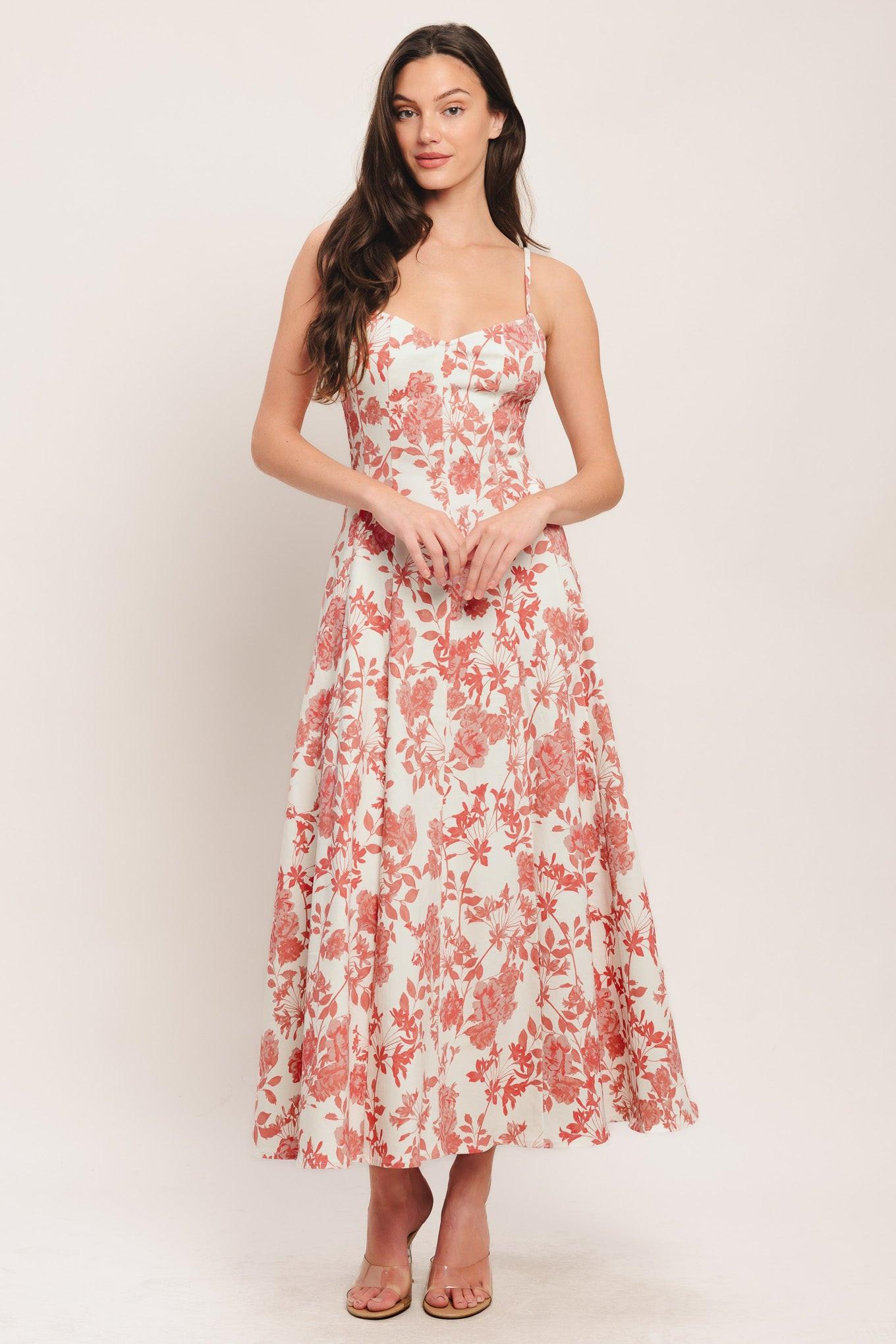 A printed woven midi dress featuring cami top, circle skirt and back zipper closure
Details:
Self: 97% Cotton 3% Spandex
Size & Fit
-Model is 5`8" And Wearing Size Small
-Measurements Taken From Size Small
-Approx. Length: 52"