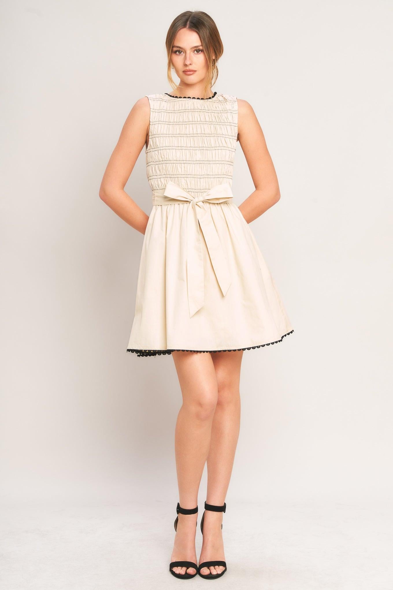 LOVELY ESCAPE WOVEN MINI DRESS.