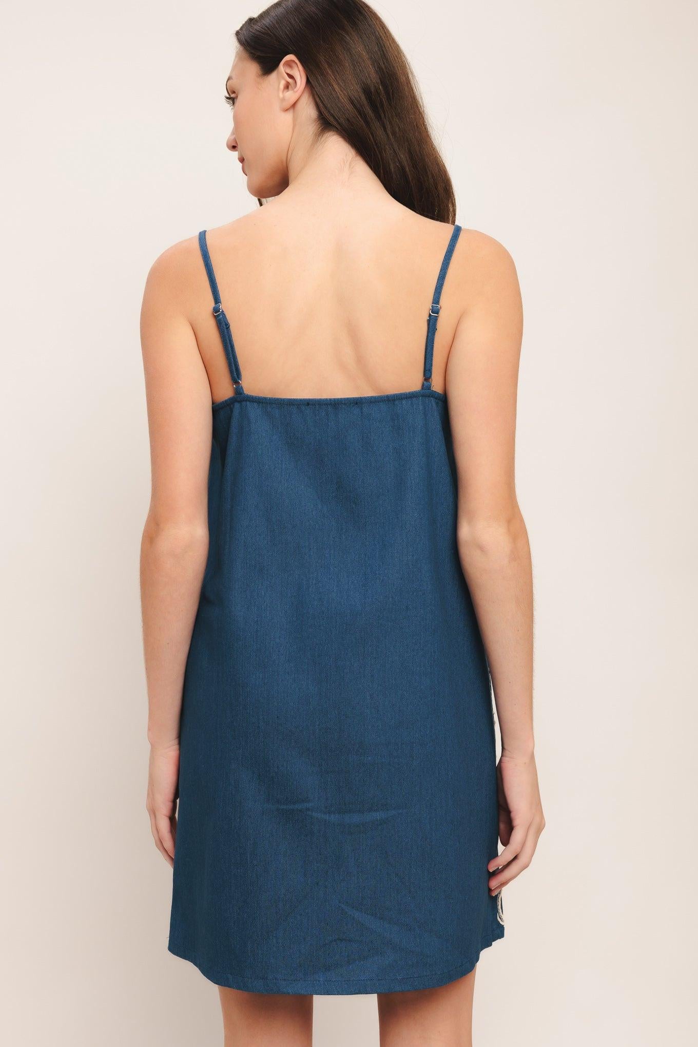 SEA BREEZE PAISLEY DENIM MINI DRESS.