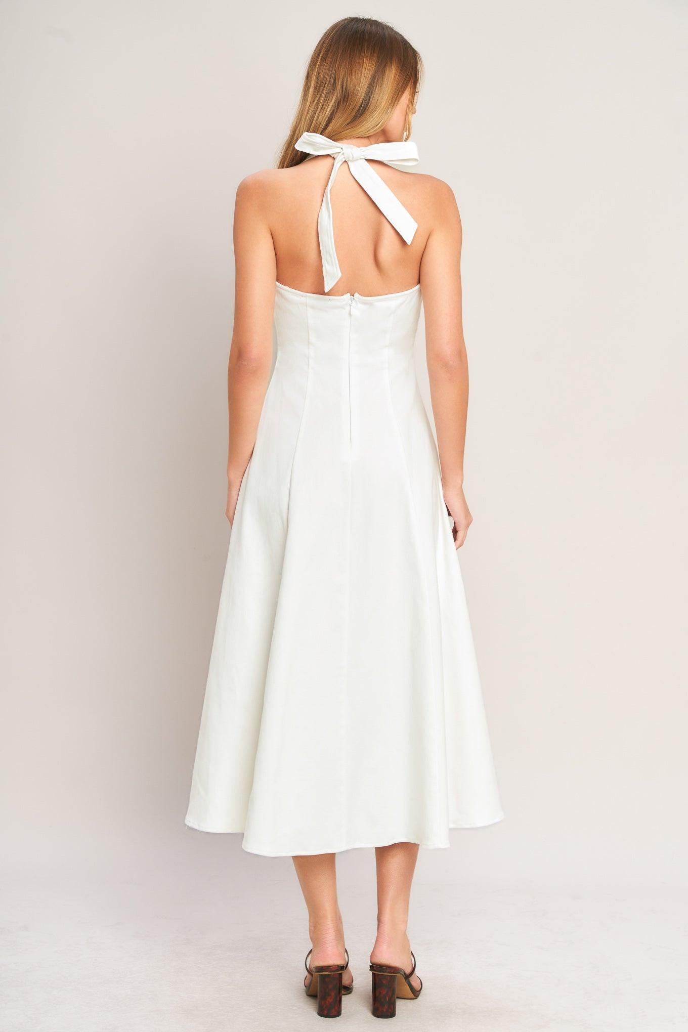 SERENE MOMENT WOVEN MIDI DRESS.
