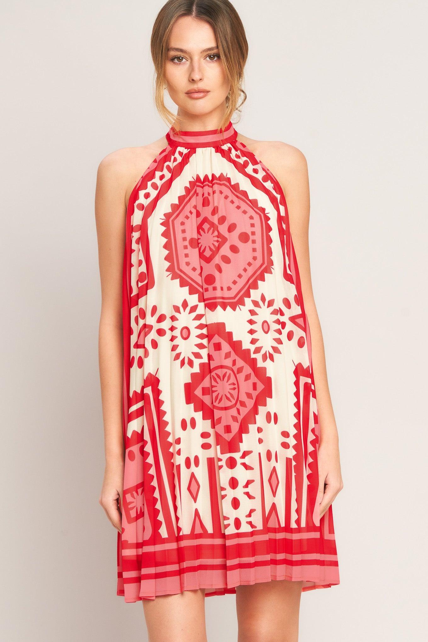 SUNSET MEDALLION WOVEN MINI DRESS.