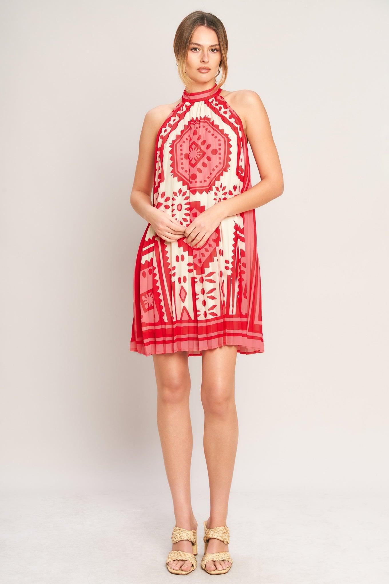 SUNSET MEDALLION WOVEN MINI DRESS.