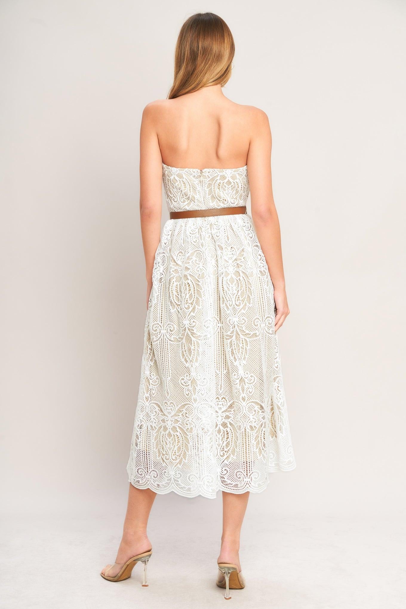 ELEGANT GARDEN WOVEN LACE MIDI DRESS.
