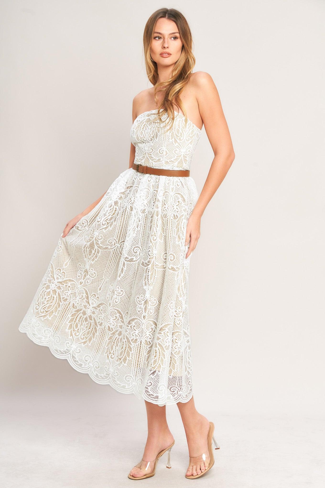 ELEGANT GARDEN WOVEN LACE MIDI DRESS.