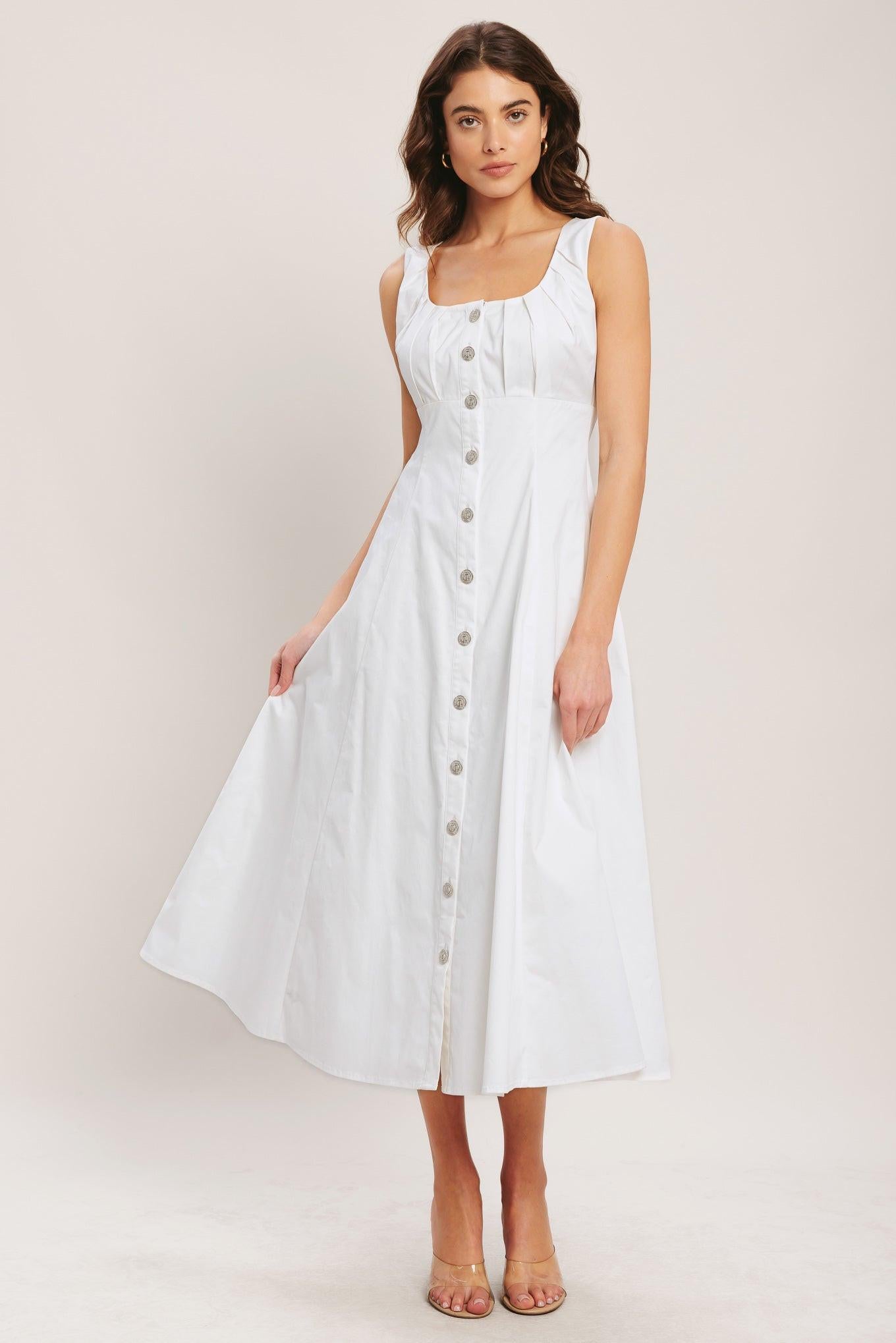 SEASIDE BRUNCH WOVEN MIDI DRESS.