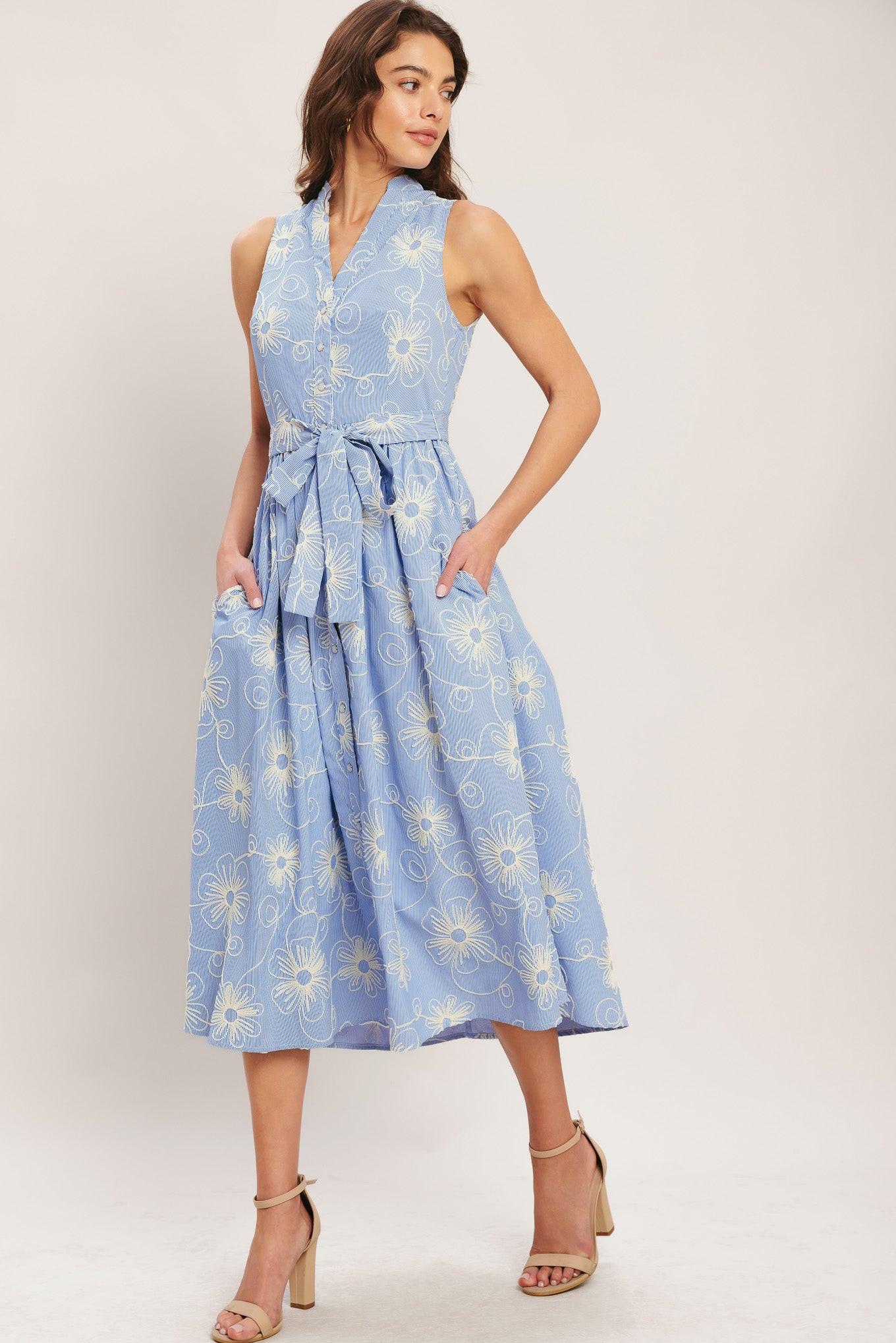 SUMMER SKETCH FLORA WOVEN MIDI DRESS.
