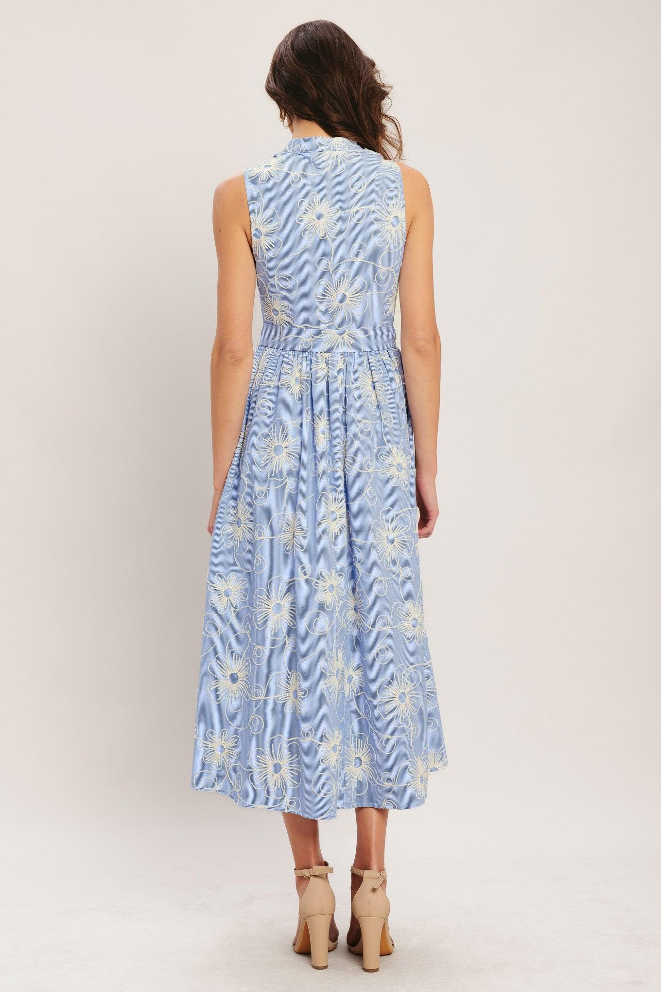 SUMMER SKETCH FLORA WOVEN MIDI DRESS.