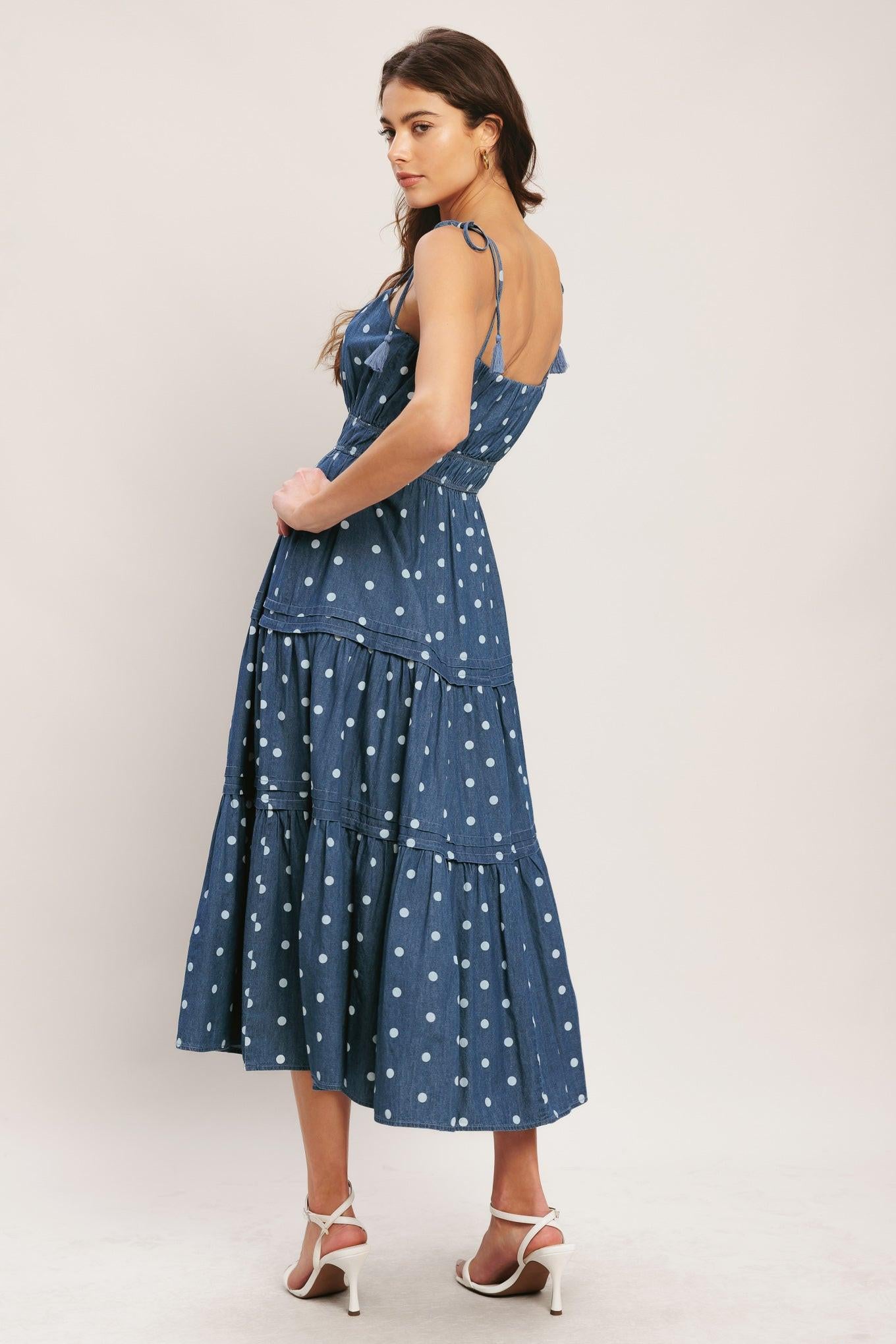 NAUTICAL DOT DENIM MIDI DRESS.