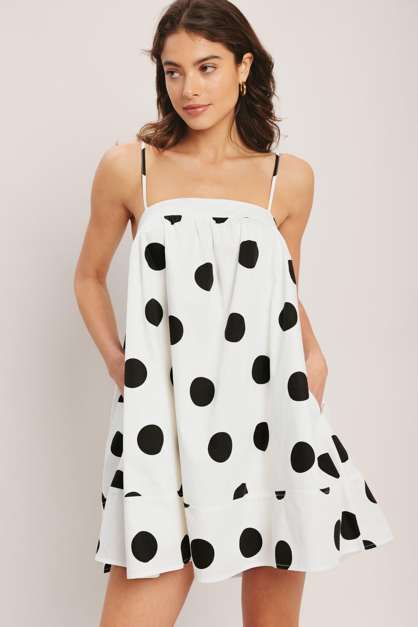 RUNWAY POLKA WOVEN MINI DRESS.