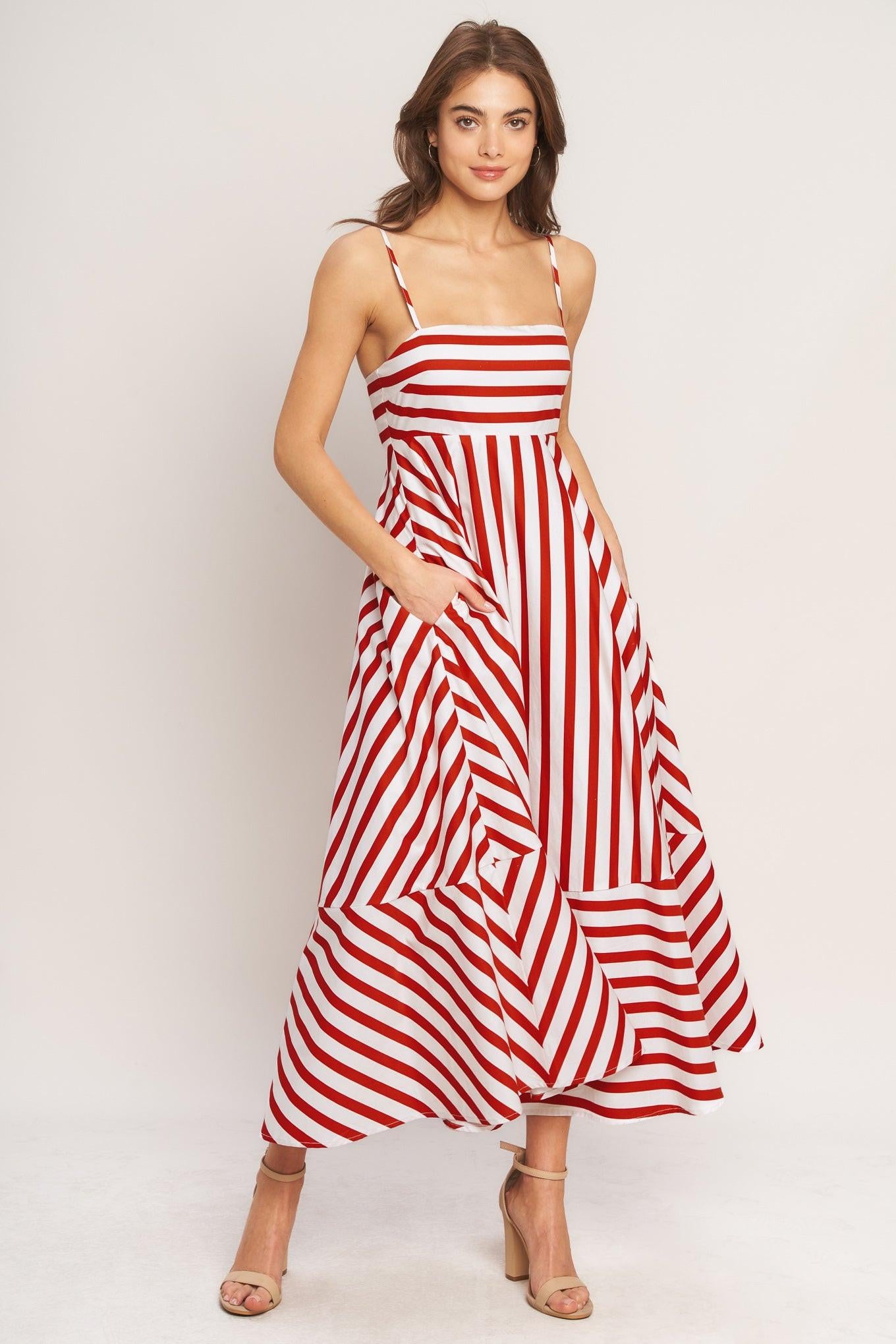 SUNNY DAY STRIPE WOVEN ANKLE DRESS.