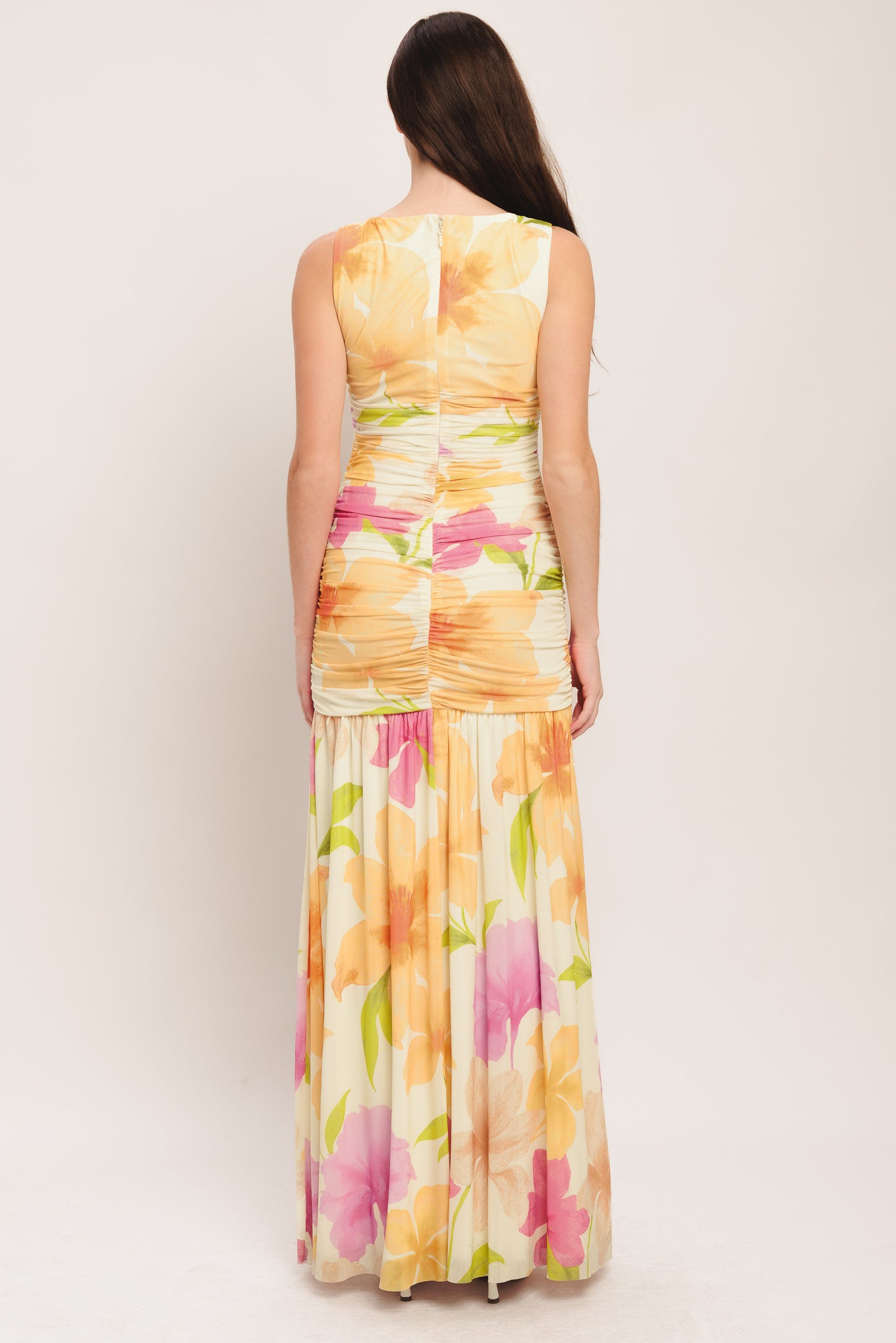 A printed power mesh maxi dress featuring wide neckline, sleeveless, side shirring and back zipper closure
Details:
Self : 95% Polyester 5% Spandex
Lining : 100% Polyester
Size & Fit
- Model is 5`8" And Wearing Size Small
- Measurements Taken From Size Small
- Approx. Length: 60"