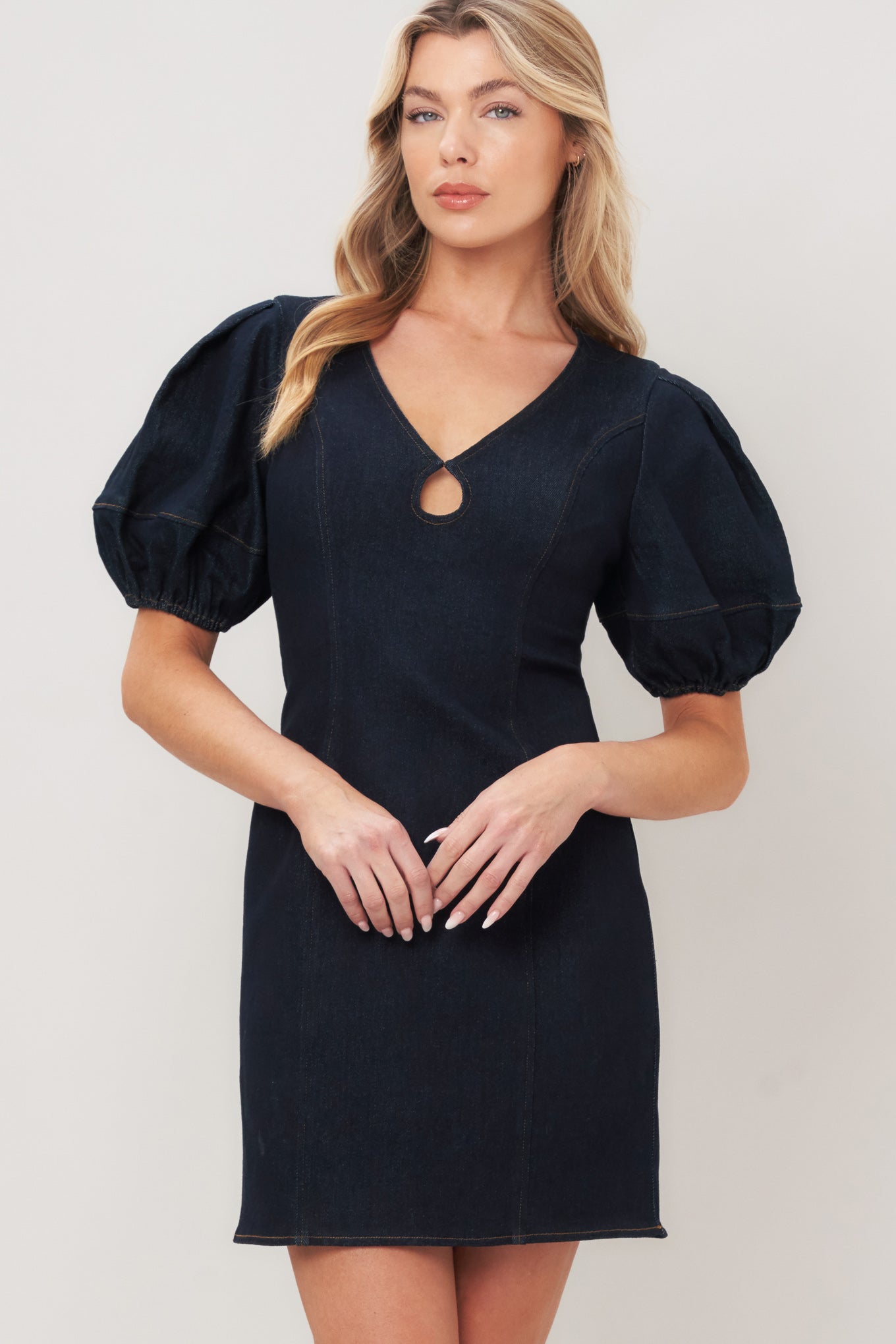 MIDNIGHT FEMME WOVEN MINI DRESS.