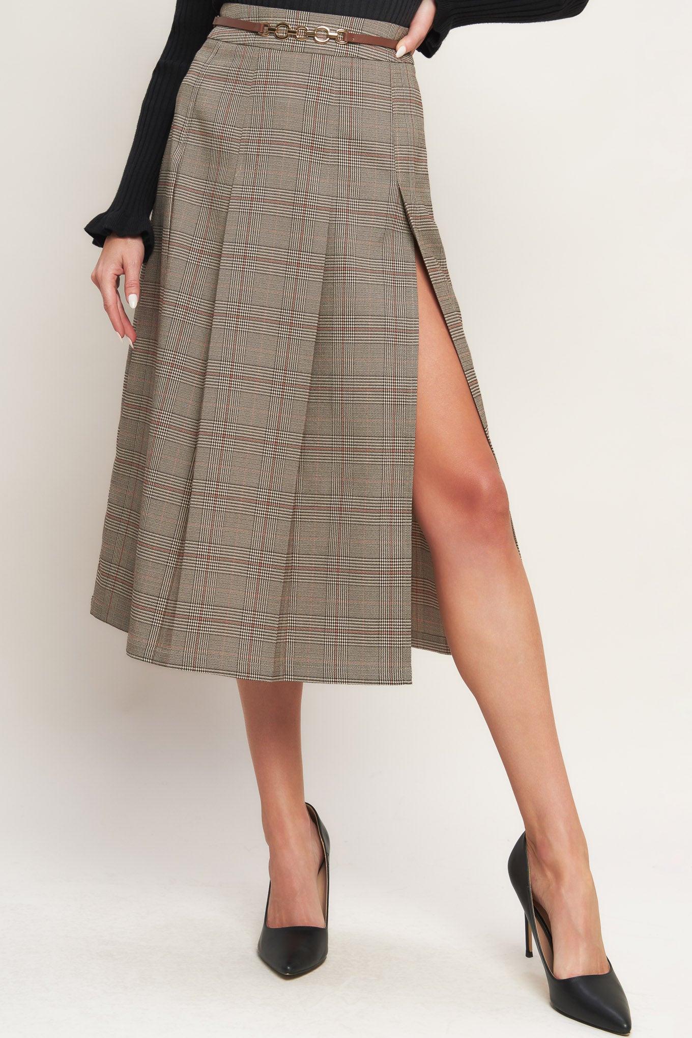 BRITISH TRACE WOVEN MIDI SKIRT - Flying Tomato - SKIRTS - Flying Tomato