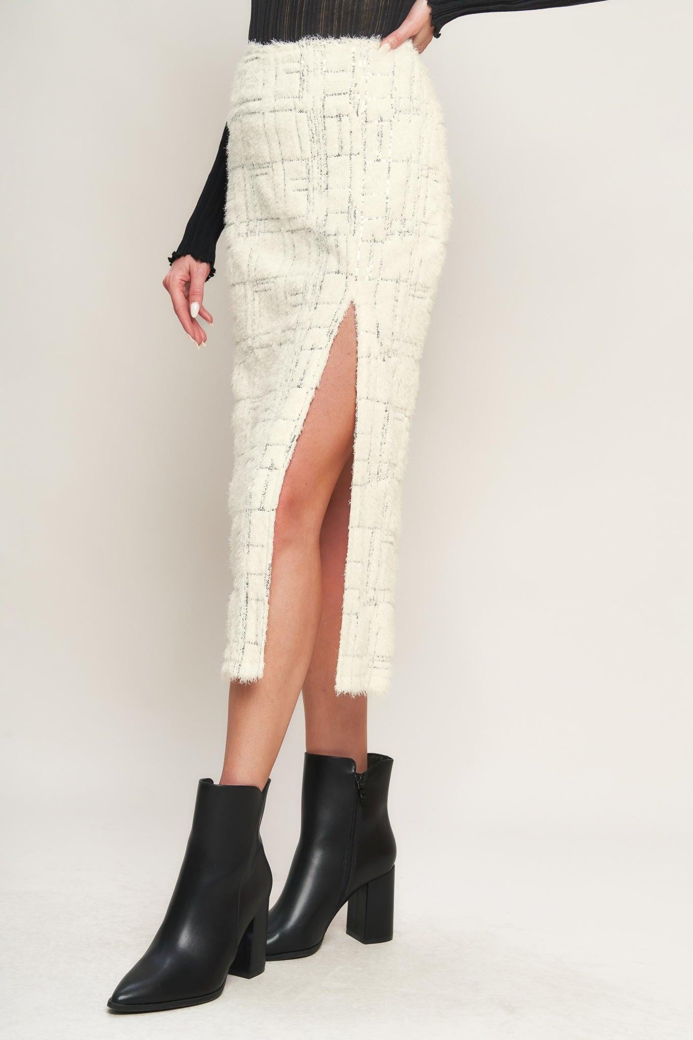 MADE YOU MY WORLD WOVEN MIDI SKIRT.
