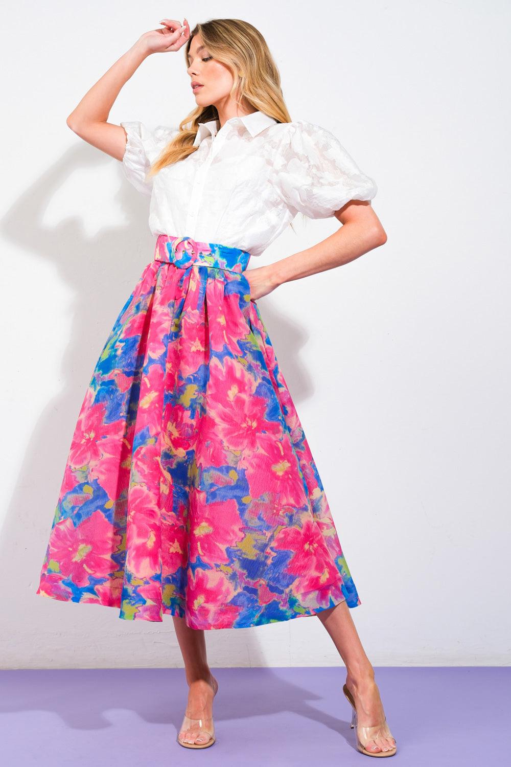 SWEET VISION WOVEN MIDI SKIRT.
