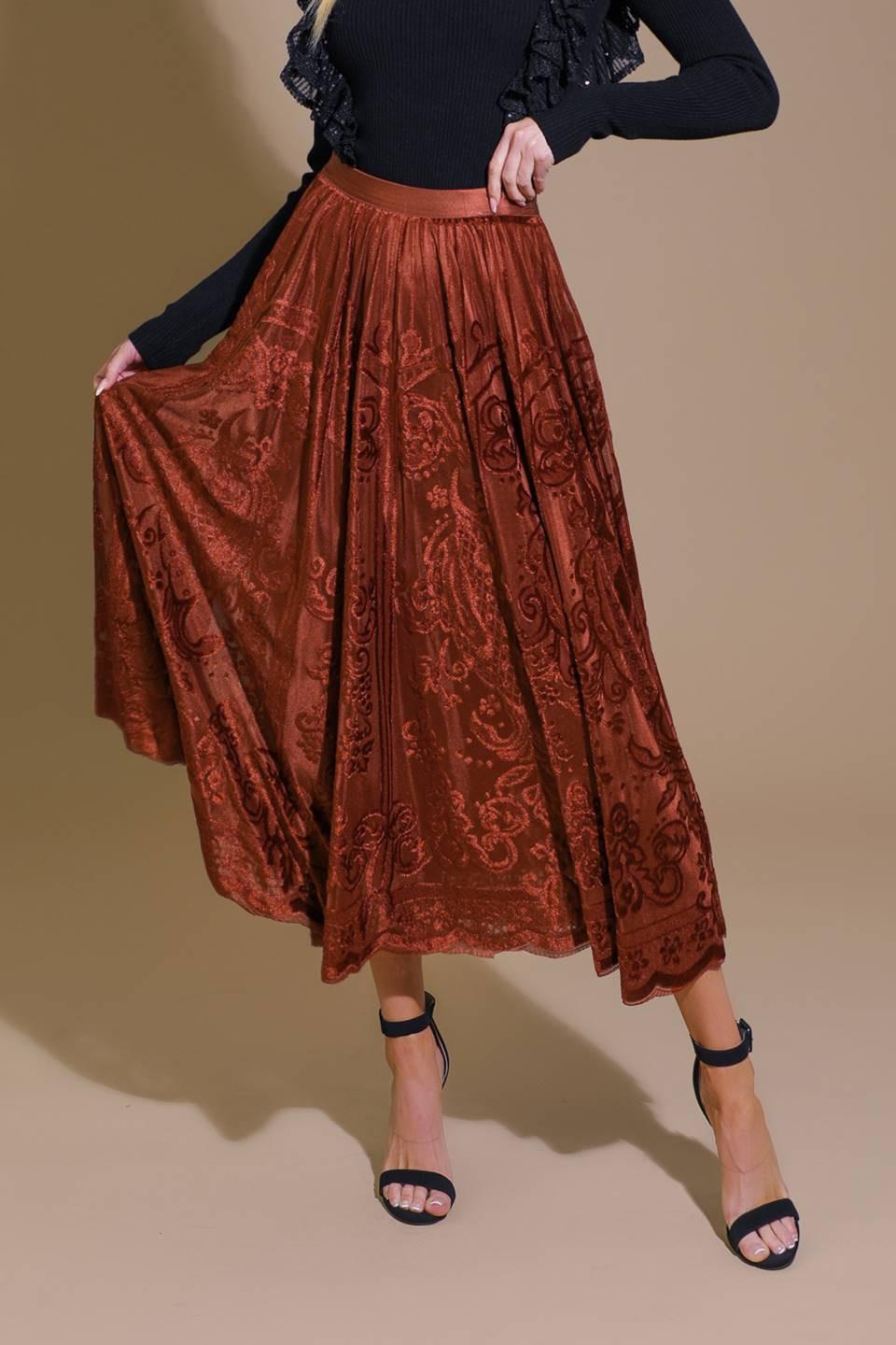 EASE MY MIND VELVET MIDI SKIRT.